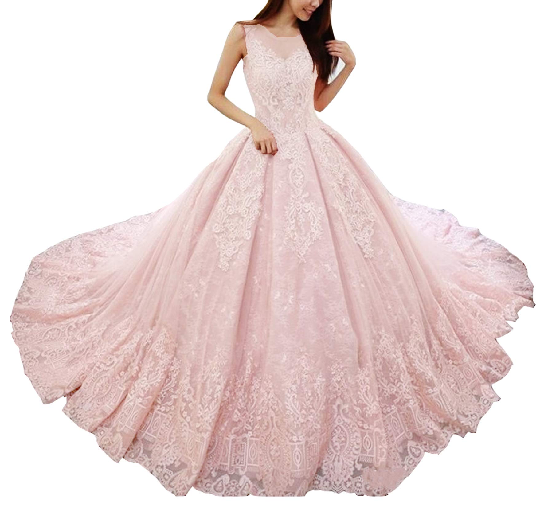 Elegant Pale Pink Quinceanera Dress with Lace Applique & Scoop Neck - Sweet 16 Tulle Prom Gown for Women | Perfect for Quinceañeras, Prom Nights & Formal Events
