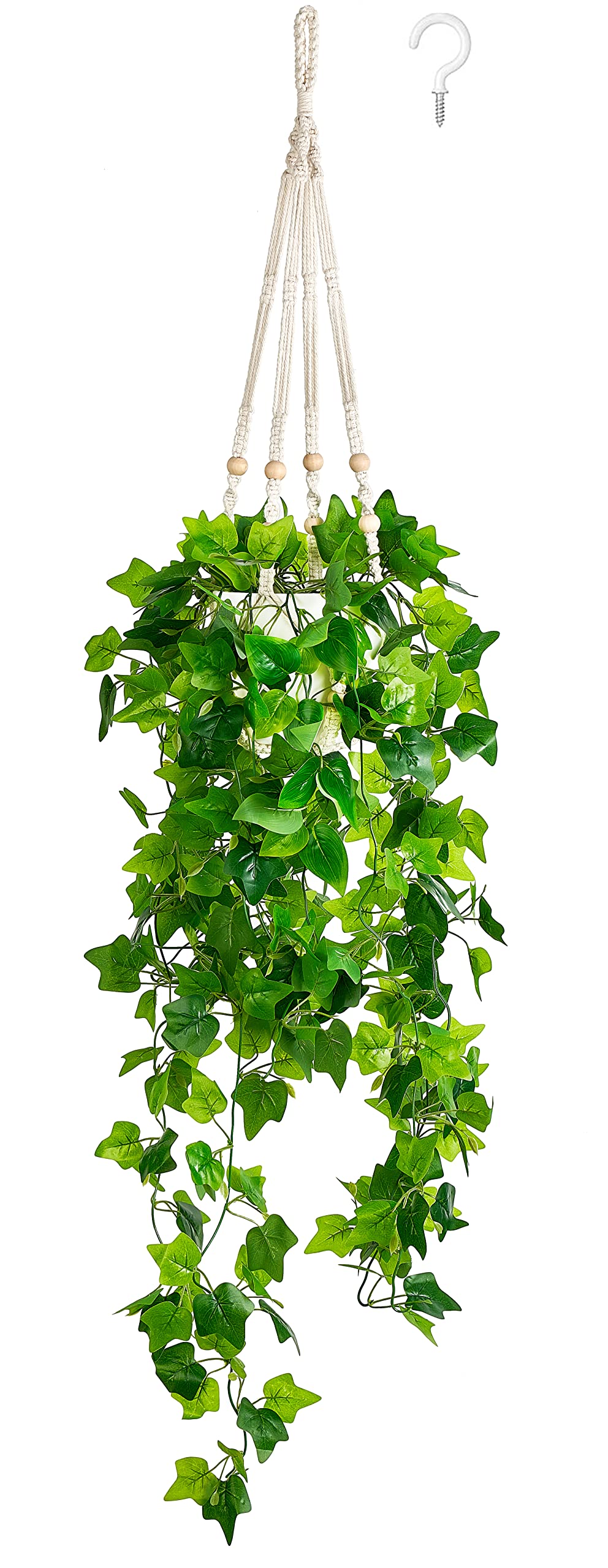 Dahey Artificial Hanging Plants - Fake Greenery Vines in Macrame Hanger for Wall & Ceiling Decor - Indoor Home Decor for Bedroom, Bathroom, Living Room - Perfect for Boho Style & Home Office Decoration - 1 Pack