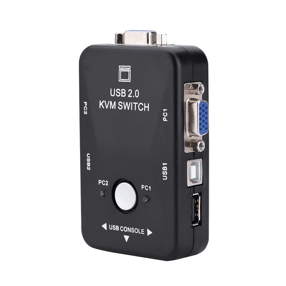 Agatige 2 Port USB VGA KVM Switch Box with Cables - Share Monitor, Keyboard & Mouse Between 2 Computers - Ideal for Home Office, Gaming & IT Workstations