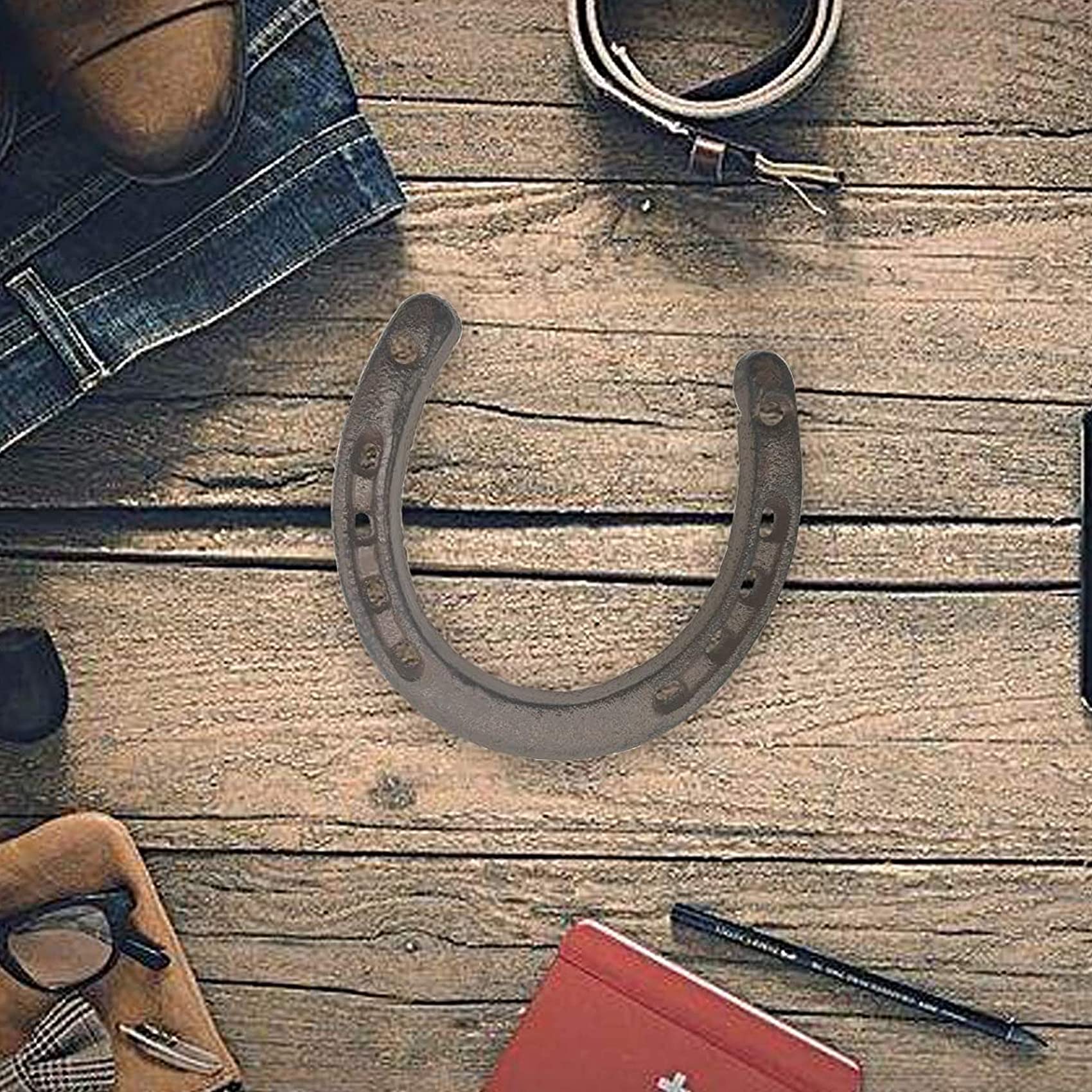 ROYHOO 2-Pack Cast Iron Horseshoe for Good Luck - Durable Wall Decor with 5 Holes on Each Side (Dark Brown) - Perfect for Home, Farmhouse, or Western-Themed Decor