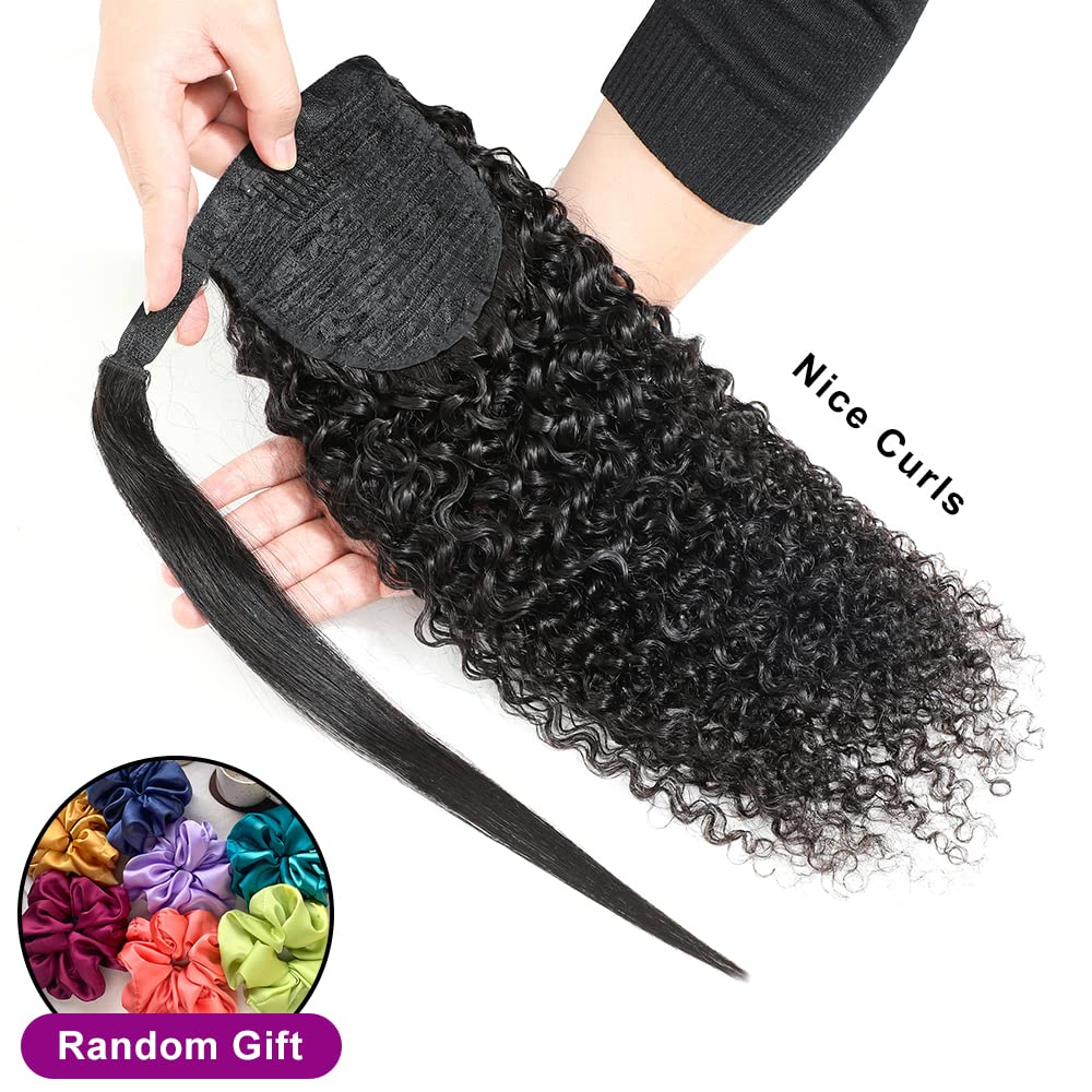 100% Unprocessed Brazilian Curly Human Hair Ponytail Extensions - 10