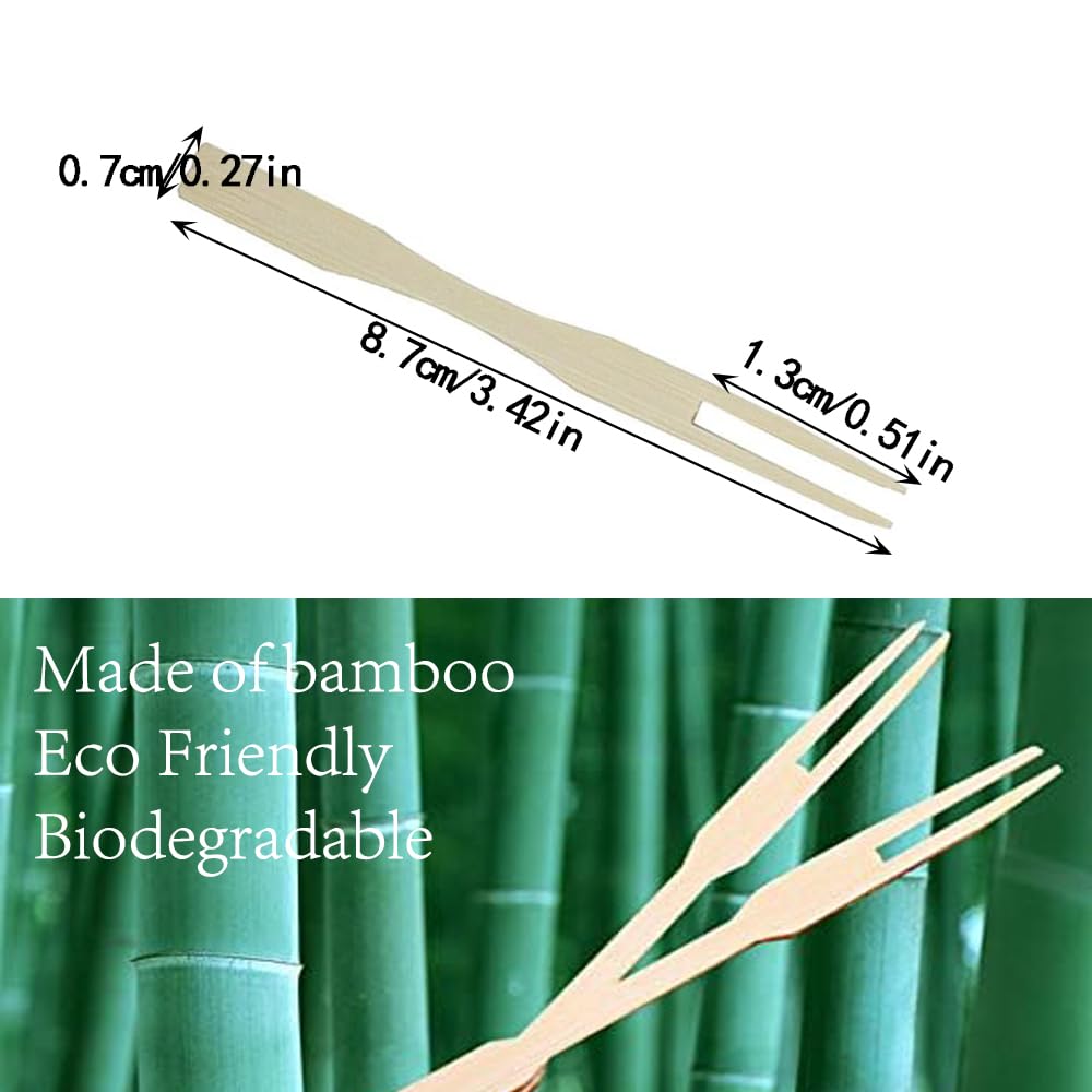 500 Pack Bamboo Forks - Eco-Friendly Disposable 2-Prong Skewers & Blunt End Toothpicks | Mini Cocktail & Fruit Picks for Party, Banquet, Buffet, Catering | Perfect for Tastings, Appetizers & Daily Use