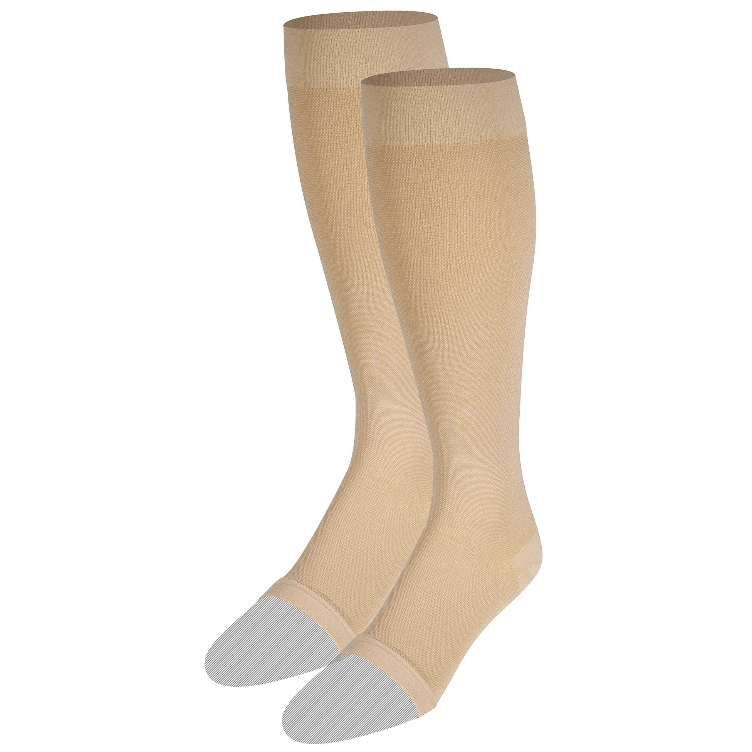 NuVein 20-30 mmHg Medical Compression Socks for Women & Men - Knee High Open Toe Beige Small - Varicose Vein Relief & Circulation Support for Travel, Pregnancy & Post-Surgery Recovery
