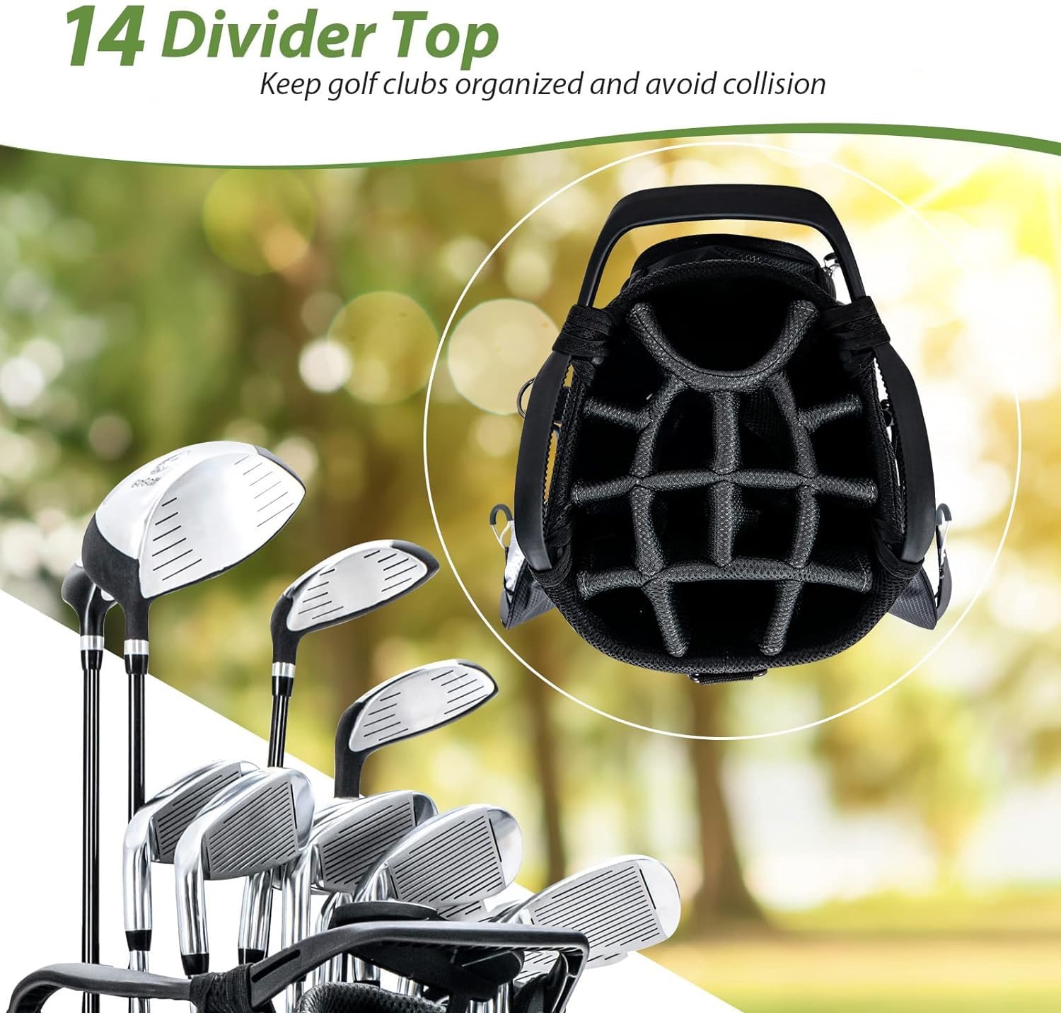 GYMAX 14-Way Golf Cart Bag with Rain Hood - Lightweight Stand Golf Bag for Men, Shoulder Strap & Carry Handle, Cooler Pocket & Rangefinder Compartment | Perfect for Golf Course, Driving Range & Outdoor Sports