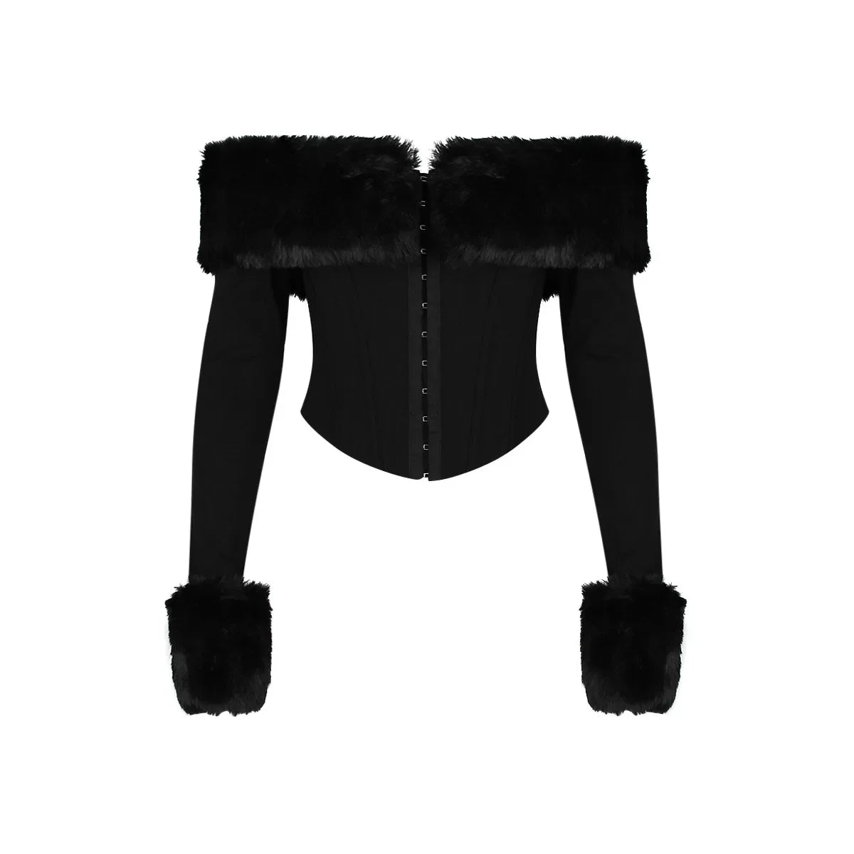 2023 Women's Detachable Fur Off-Shoulder Cropped Top - Sexy Black Long Sleeve Blouse for Autumn/Winter | Casual Party Wear, Date Night Outfit, Holiday Fashion