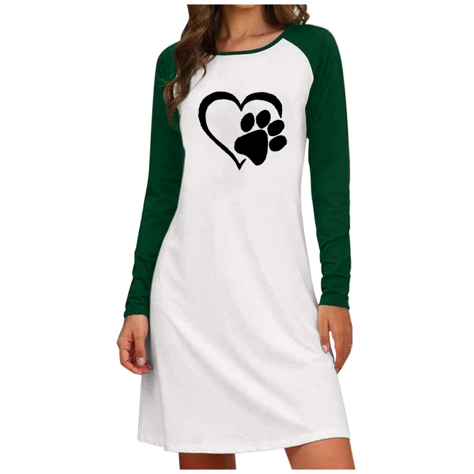 Women's Summer Casual Beach Dress - Crew Neck Short Sleeve Heart Print Patchwork T-Shirt A-Line Mini Dress | Perfect for Vacation, Pool Party & Date Night