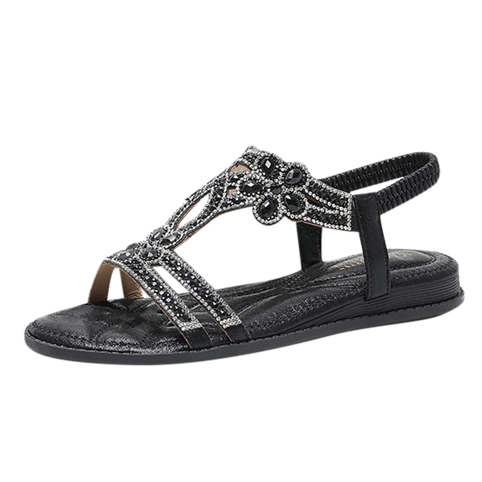 **Women's Comfortable Bohemian Beach Sandals with Elastic Ankle Strap - Casual Summer Shoes for Walking, Travel & Vacation - Size 11**