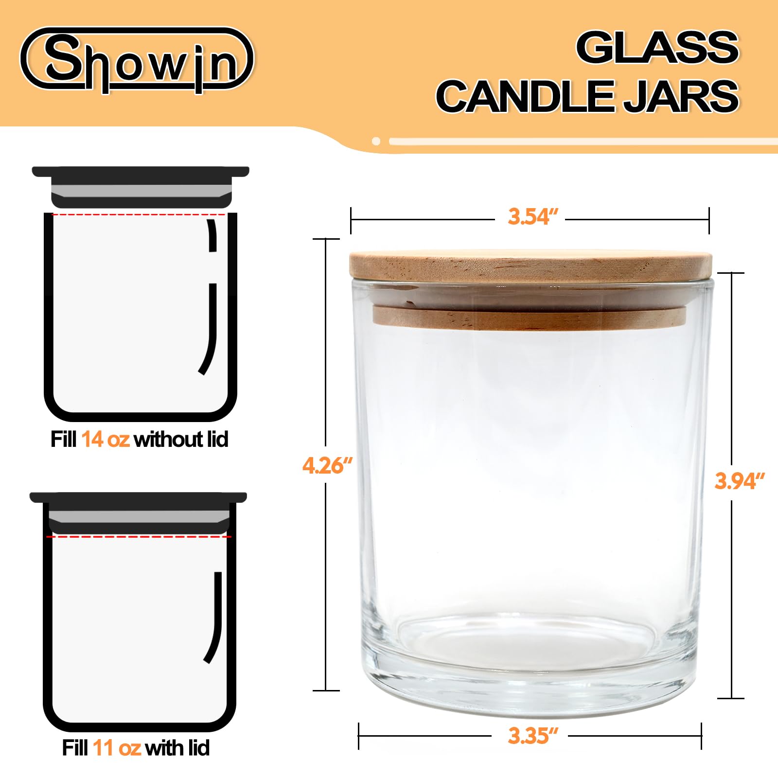 14 oz Thick Clear Candle Jars with Wood Lids - 12 Pack Empty Candle Containers for DIY Candle Making, Wax Melts, Bath Salts & Home Decor - Perfect for Gifts, Wedding Favors & Aromatherapy