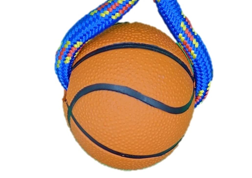 Durable Rubber Ball with Rope - Interactive Dog Toy for Fetch & Tug of War (Basketball Design) - Perfect for Outdoor Play, Training & Bonding with Your Pet