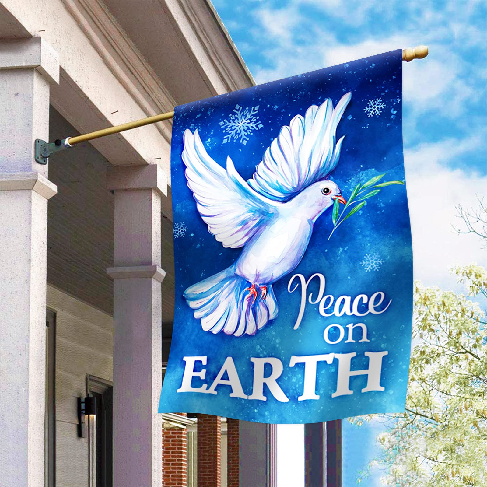 Texupday Peace on Earth Pigeon Snowflakes Winter House Flag - 28
