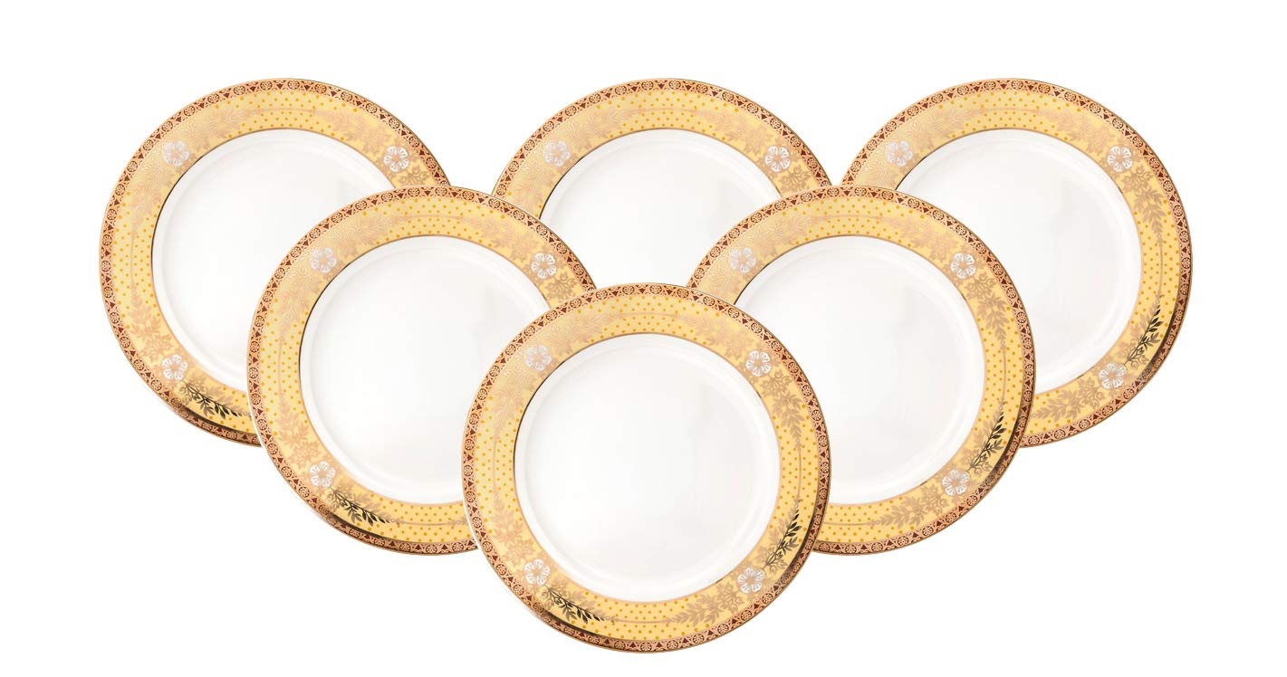 Royalty Porcelain 6-Piece Yellow Gold Chamomile Dinner Plate Set - Elegant Fine China for 6 People, Includes 8-Inch Salad Plates - Perfect for Formal Dining, Wedding Gifts & Special Occasions