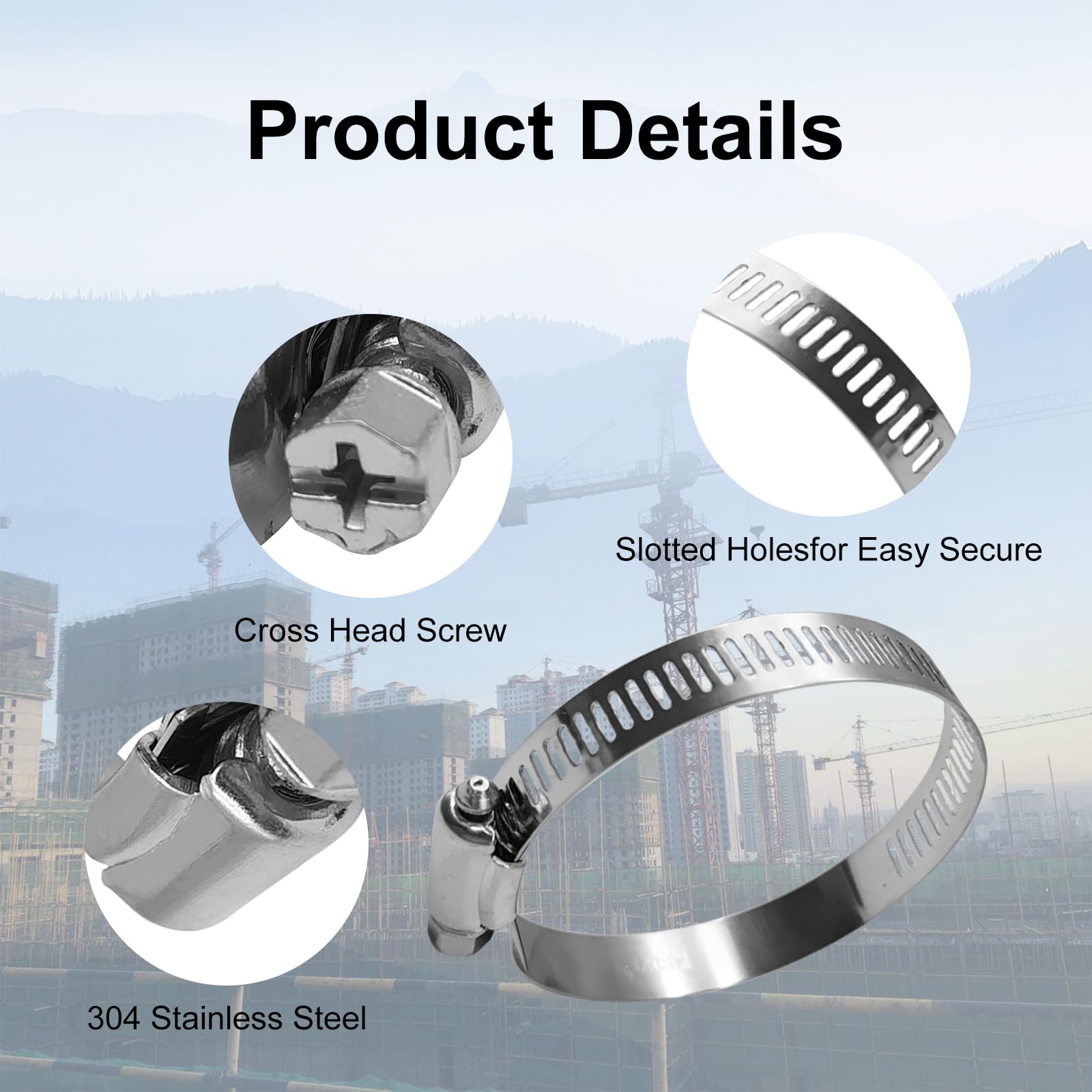 10pcs Stainless Steel Hose Clamps - Adjustable Metal Pipe Clamps for Water, Oil, Gas & Industrial Use - Perfect for Plumbing, Automotive & HVAC Applications