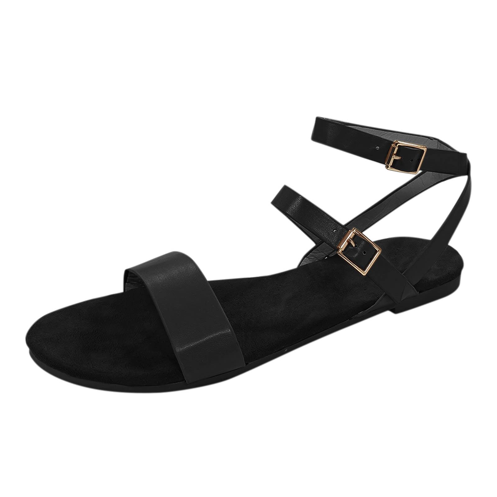 Women's Retro Buckle Flat Sandals - Comfortable Summer Teal Sandals Size 9 for Beach, Vacation & Casual Outfits