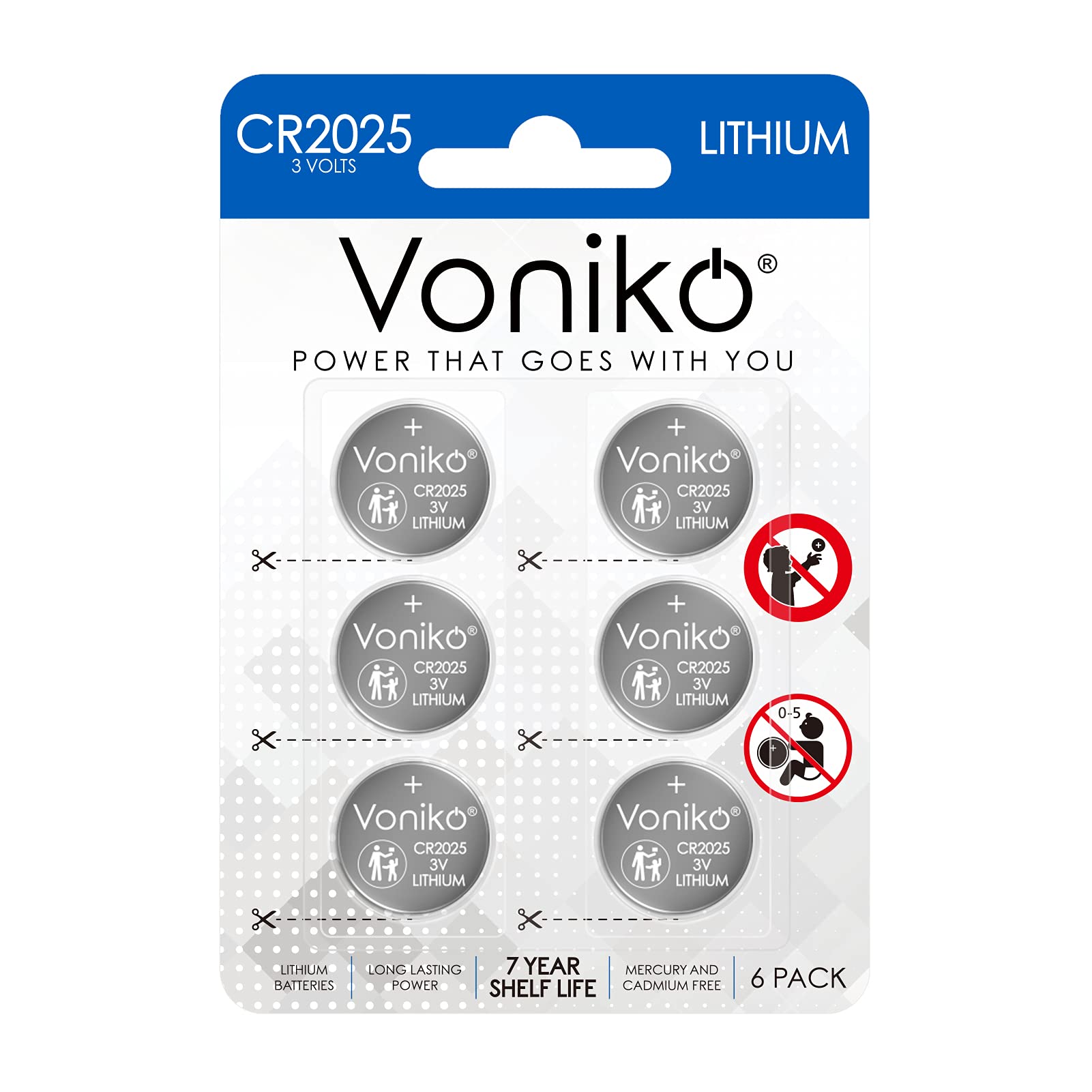 VONIKO CR2025 3V Lithium Coin Battery 6-Pack - Long Lasting 7-Year Shelf Life - Perfect for Watches, Key Fobs, Calculators & Small Electronics