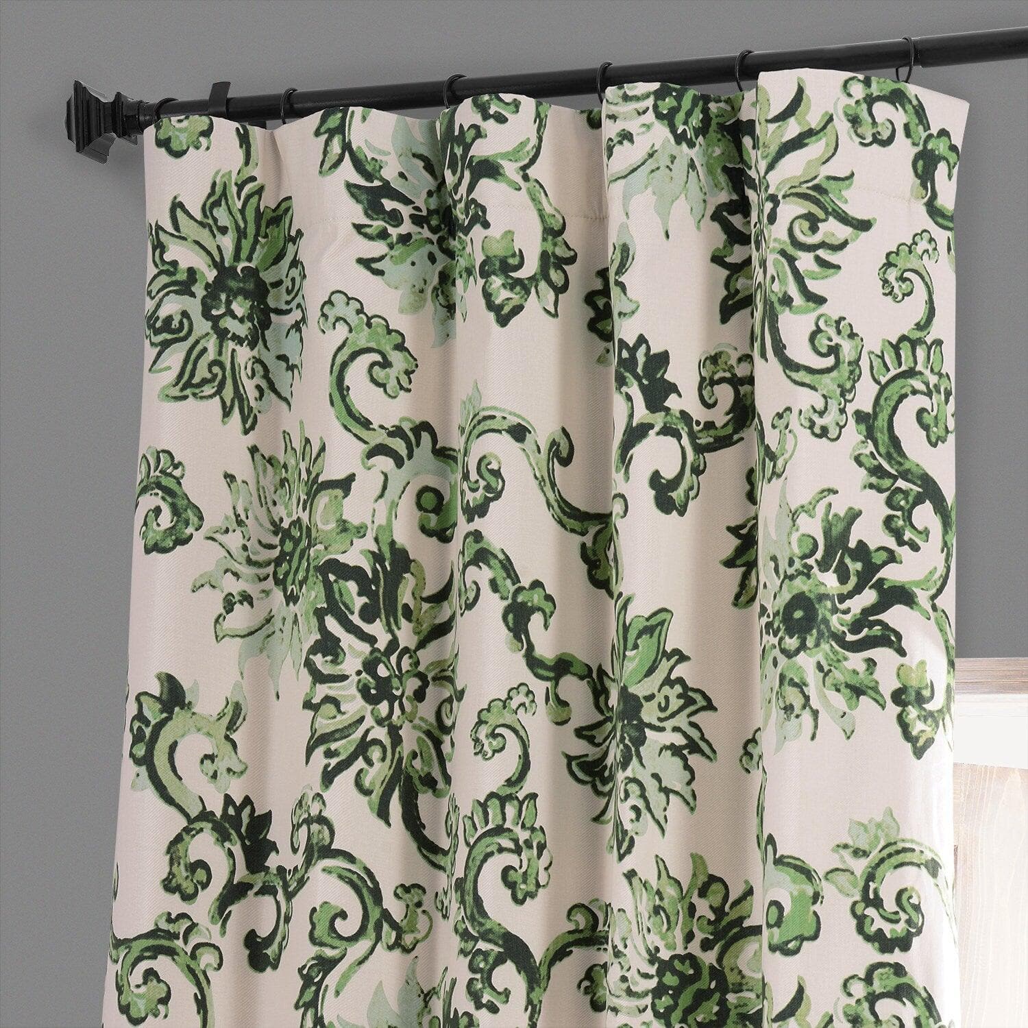 Premium Indonesian Green Floral Printed Cotton Blackout Curtains for Bedroom & Hotel - Noise Reducing, Thermal Insulated Window Drapes for Home Decor & Light Blocking