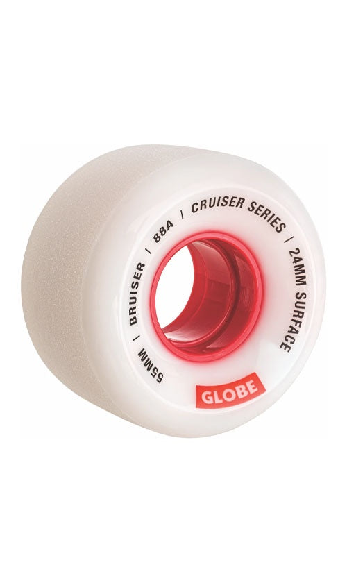 Globe Bruiser Wheels 55mm White/Red - High-Performance Skateboard Wheels for Smooth Cruising & Street Skating