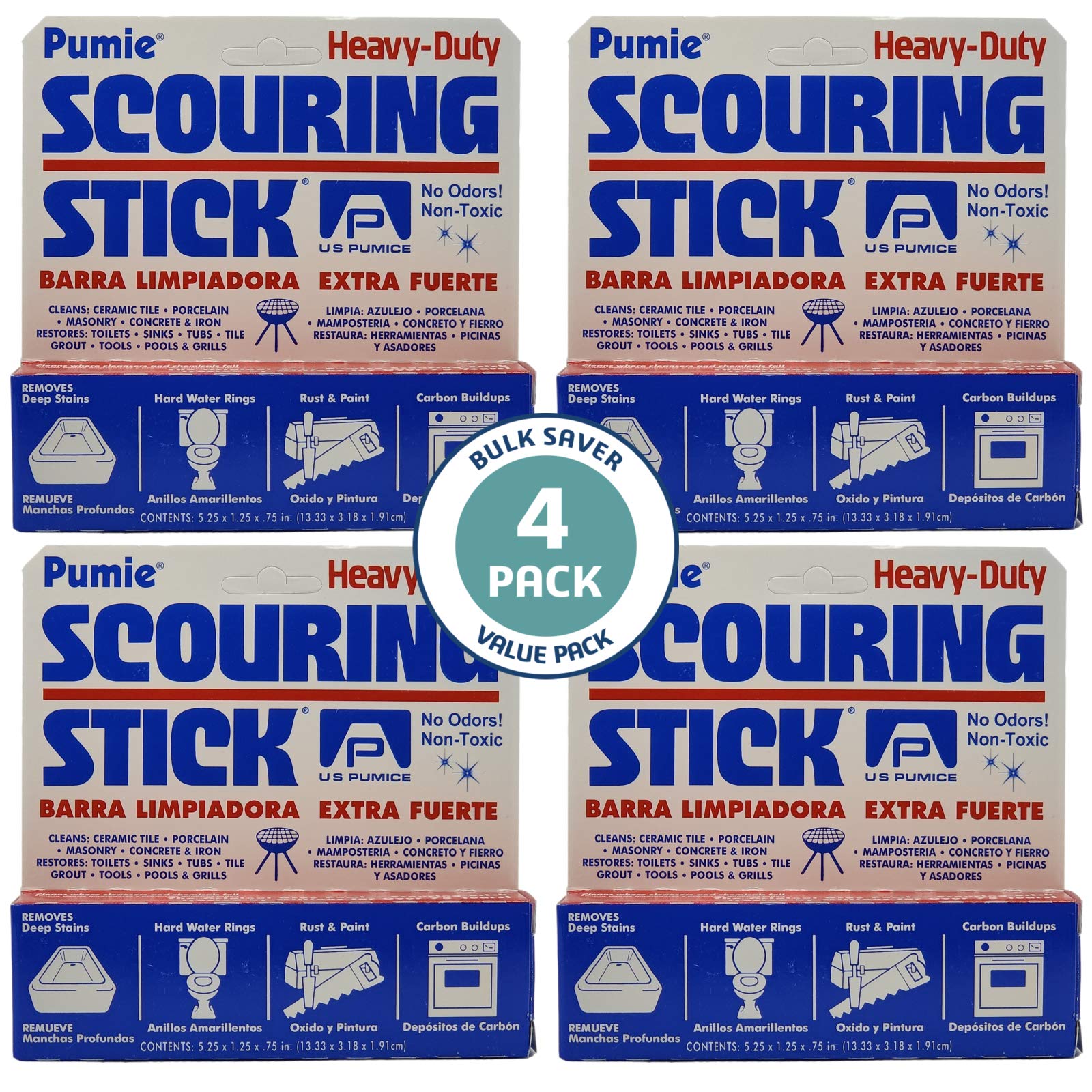 PUMIE Pumice Scouring Stick - Pack of 4 | Natural Pumice Stone for Toilet Bowl Cleaning, Hard Water Stain Remover, Rust & Grime Removal | Bathroom, Pool, Tub, Grill & Kitchen Deep Cleaning | Eco-Friendly Heavy Duty Scrubber for Tough Stains & Food Buildup