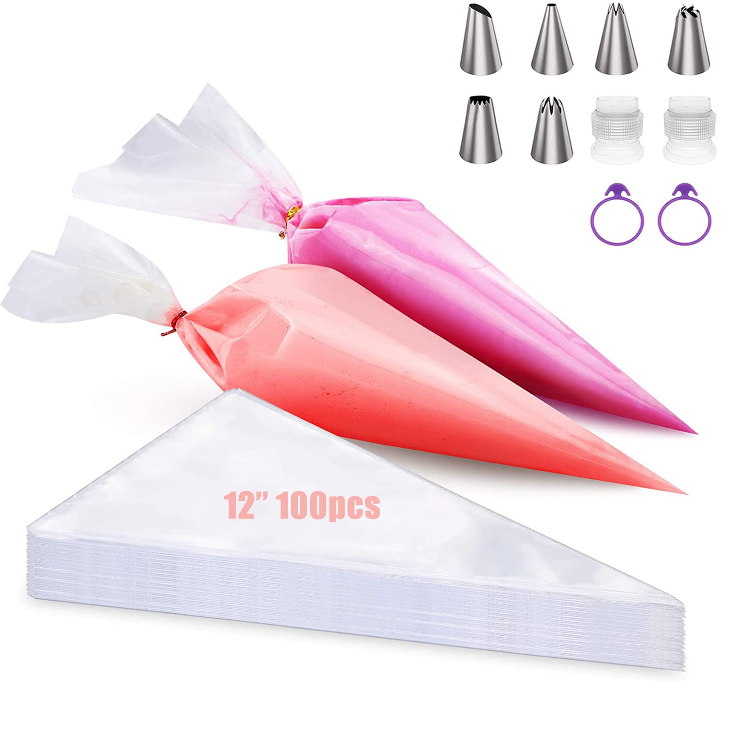 100PCS 12/16 Inch Thickened Disposable Piping Bags - Anti-Burst Pastry Decorating Bags for Cake, Cookie & Cupcake Frosting - Non-Slip Icing Supplies Kit for Baking, Dessert Decoration & Party Treats