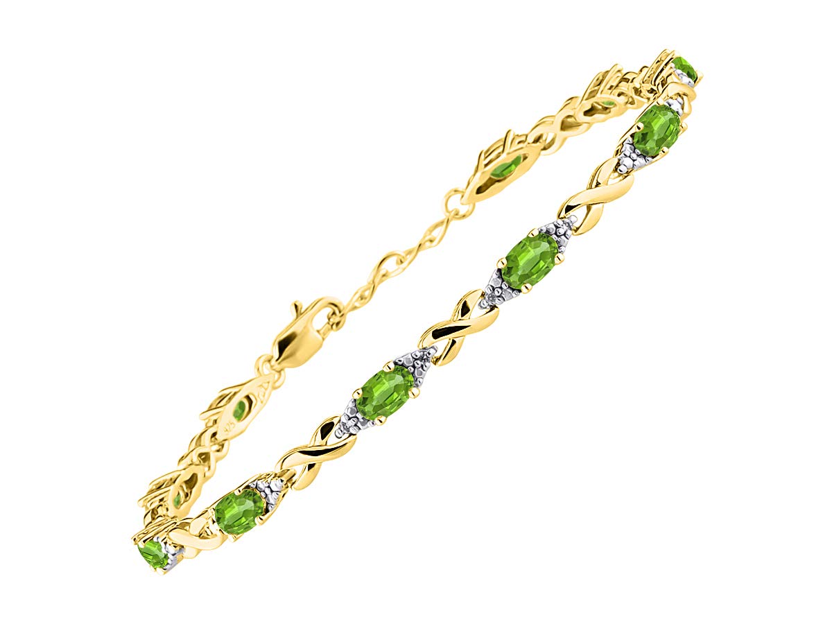 RYLOS Women's Yellow Gold Plated XO Hugs & Kisses Tennis Bracelet with Genuine Diamonds & Gemstones - Adjustable 7