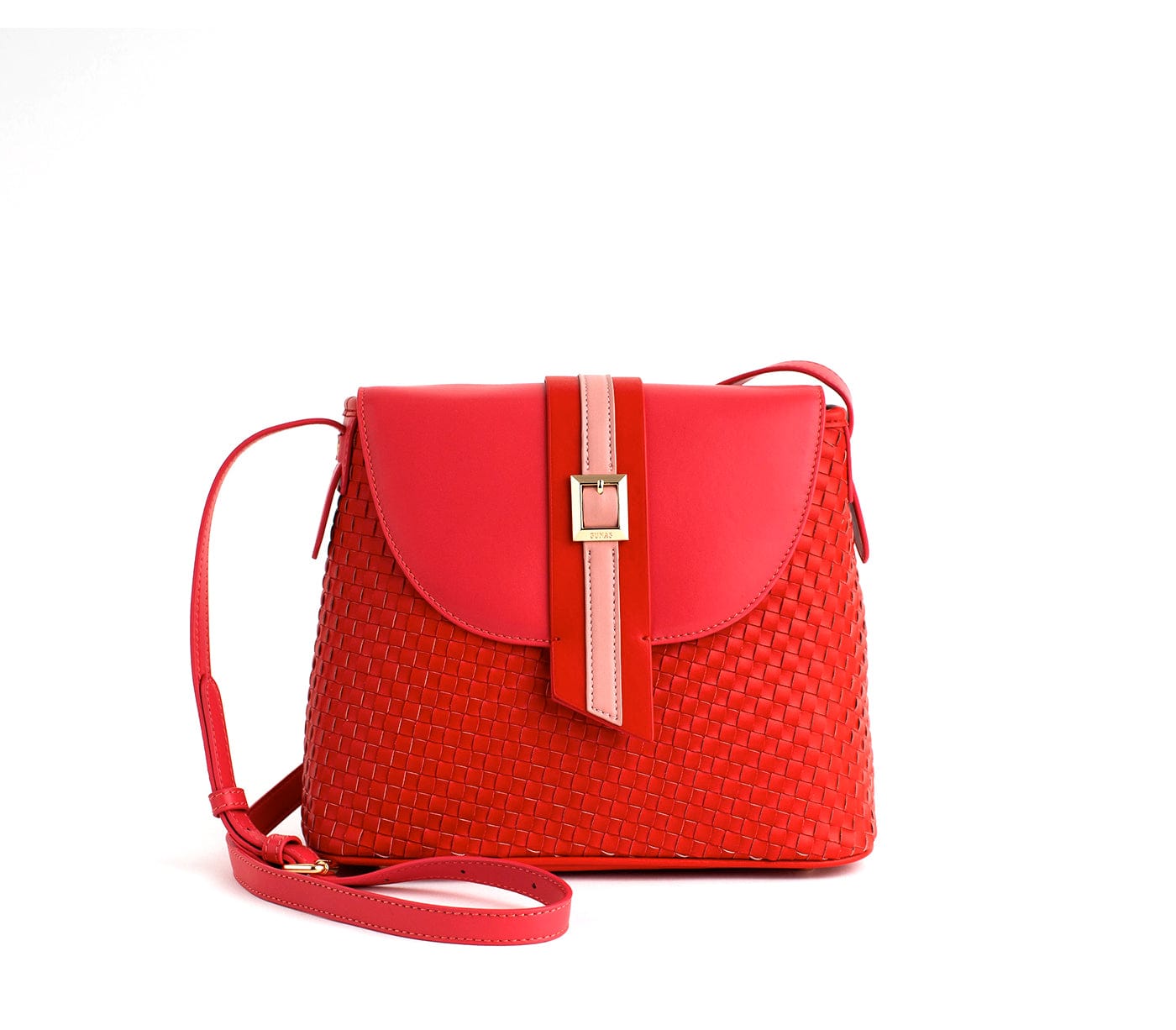 Kate Vegan Leather Basket Weave Crossbody Bag for Women - Stylish Red Purse with Adjustable Strap | Perfect for Work, Travel & Everyday Use