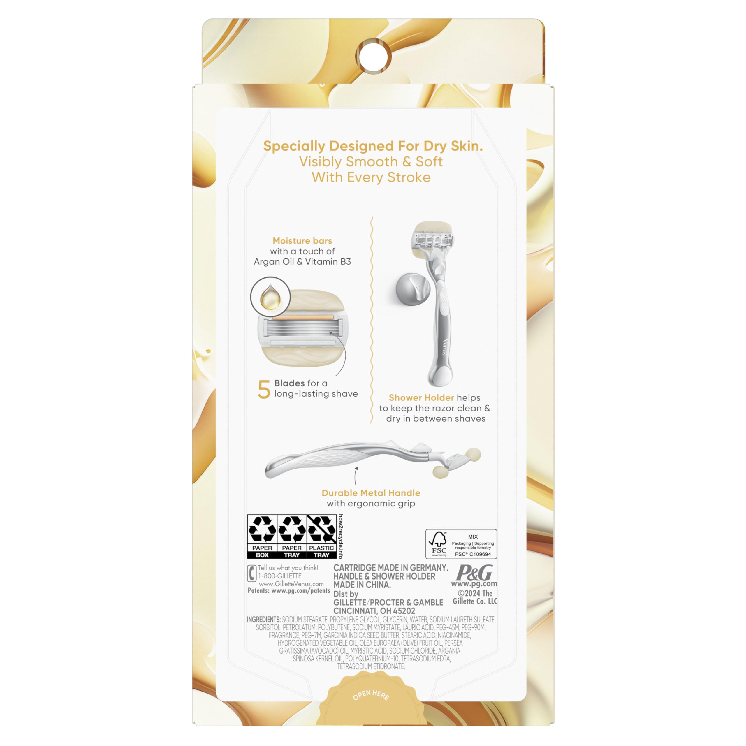 Venus Moistureglide Women's Razor - Reusable Handle with 2 Razor Blade Refills & Shower Holder - Smooth Shaving for Legs, Underarms & Bikini Line - Perfect for Shower, Travel & Everyday Use