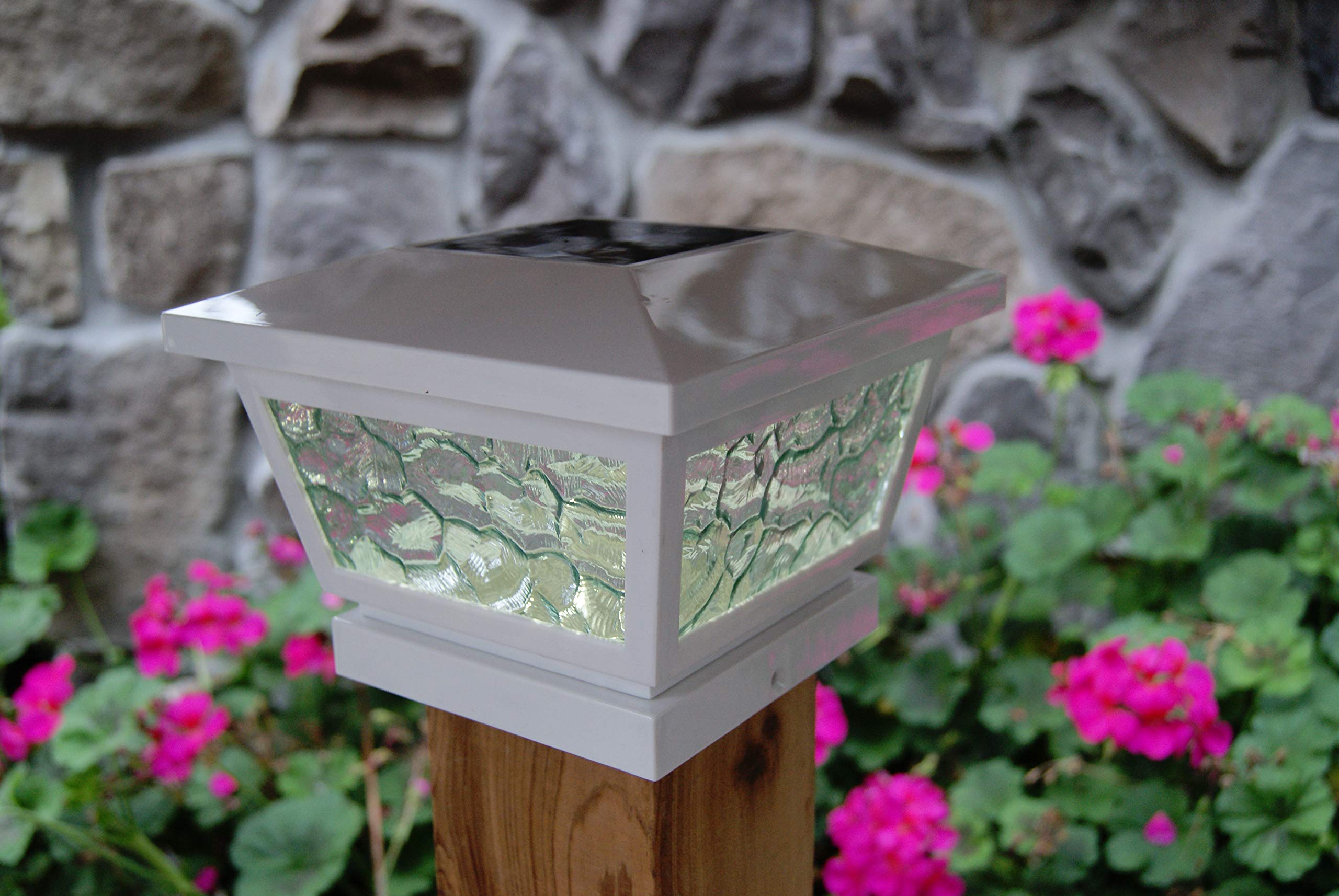 Solar Powered Fairmont Fence Post Caps - Set of 2, White & Clear, 7 Inch Outdoor Lighting - Perfect for Garden, Patio, Deck, and Pathway Illumination