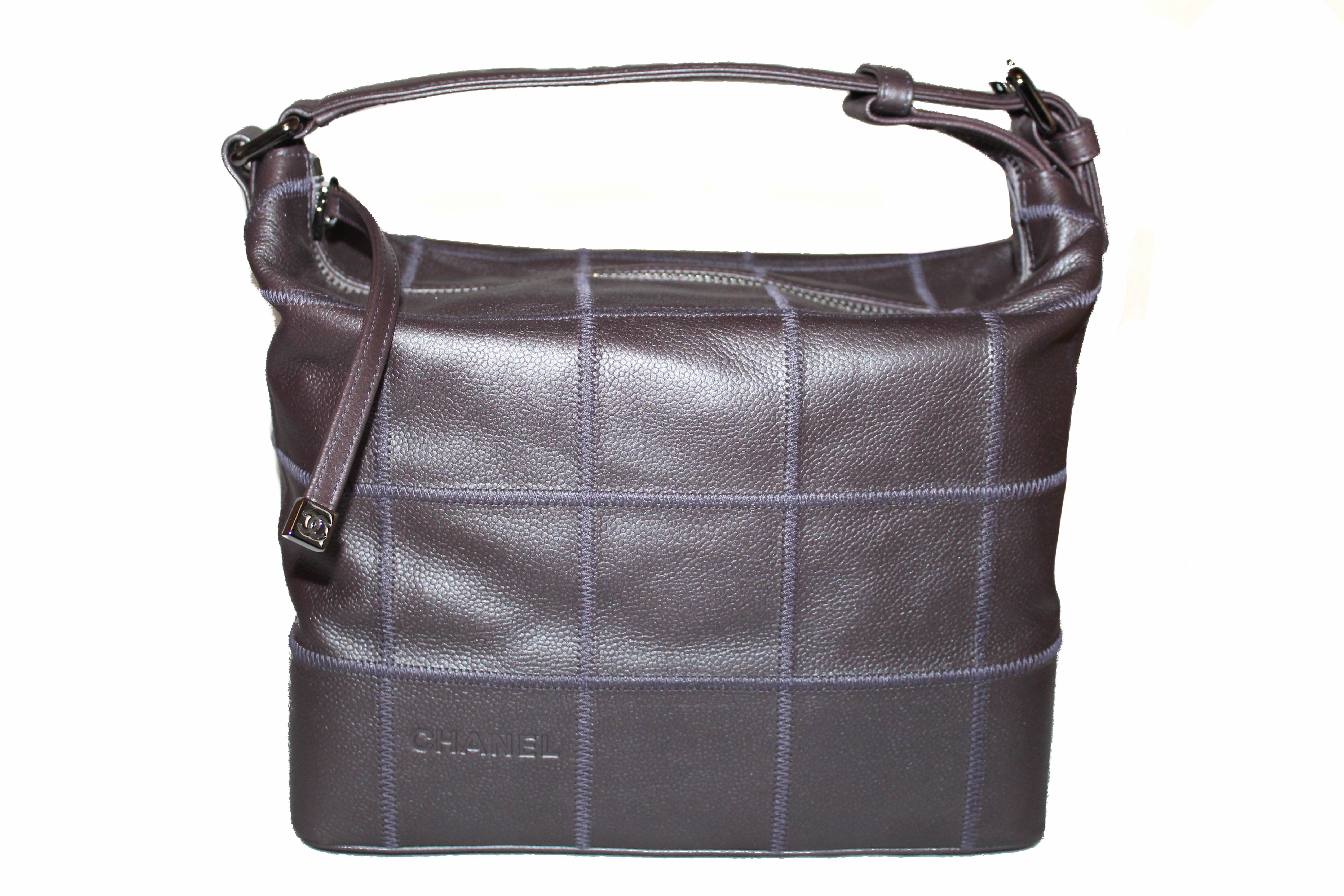 Authentic Chanel Purple Caviar Leather Large Square Stitch Handbag - Luxury Designer Tote for Women, Perfect for Parties, Work & Everyday Use