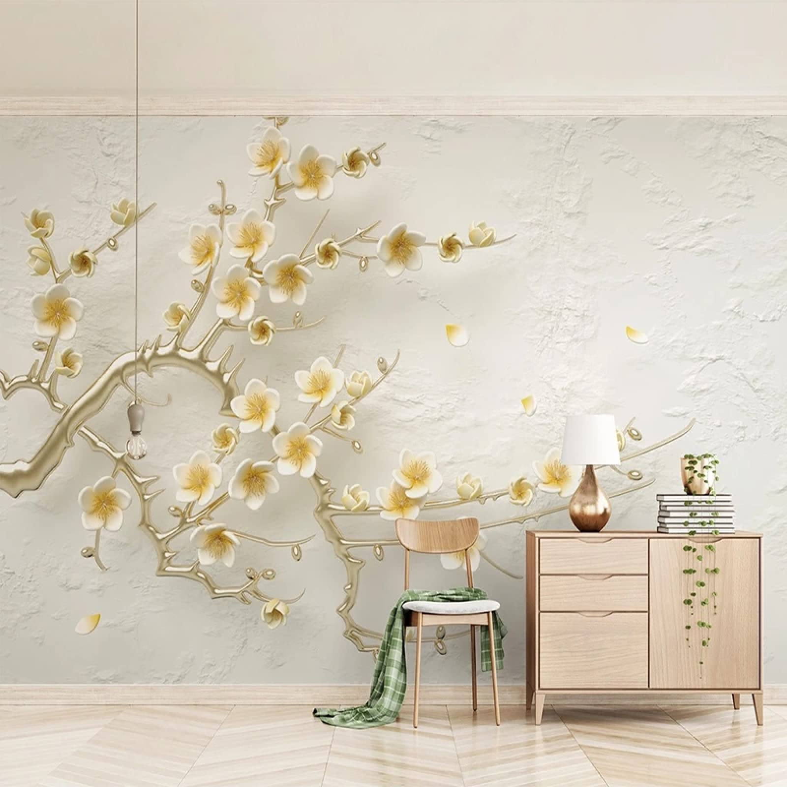 3D Relief Lemon Yellow Magnolia Flower Wallpaper - Large Panoramic Mural (173