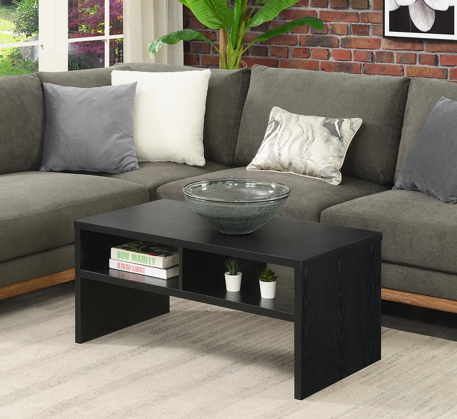 Convenience Concepts Northfield Admiral Deluxe Coffee Table with Shelves - Modern Black Living Room Furniture for Small Spaces | Perfect for TV Snacks, Books & Home Decor