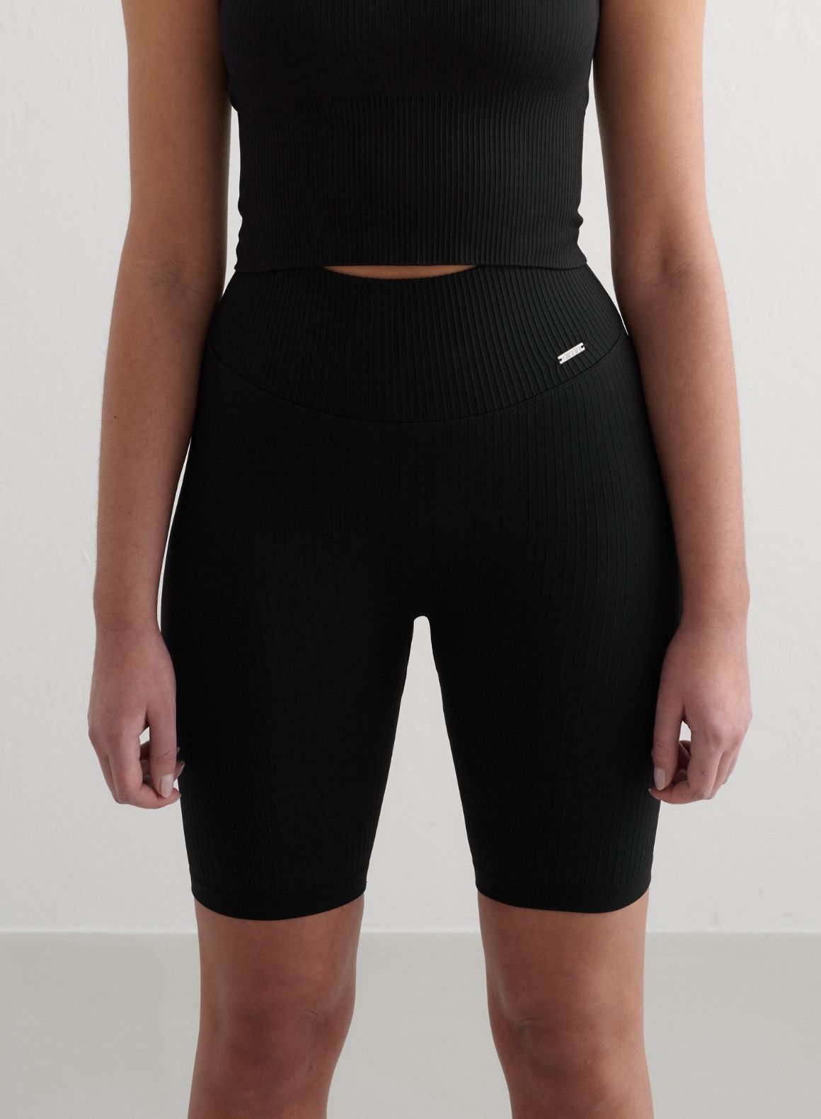 Black Ribbed Seamless Biker Shorts for Women - High Waist Yoga Workout Shorts - Gym Running Cycling Fitness Activewear