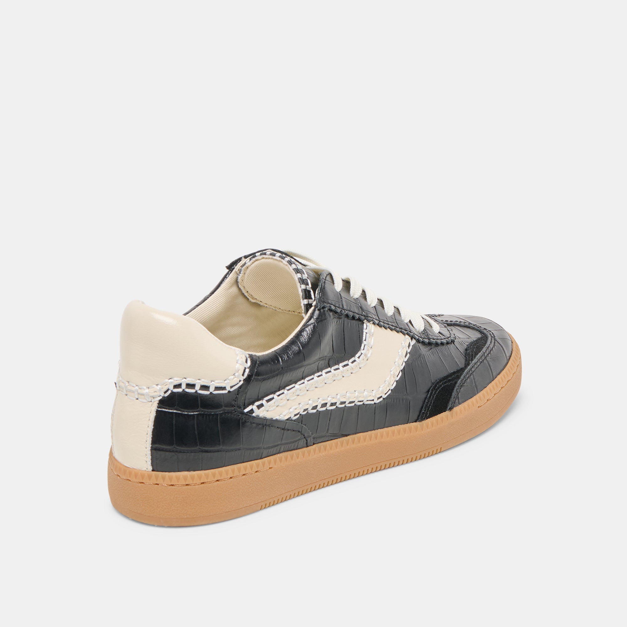Stitch Sneakers for Women - Noir Crocodile Embossed Leather Fashion Shoes - Perfect for Casual Wear, Street Style & Everyday Comfort