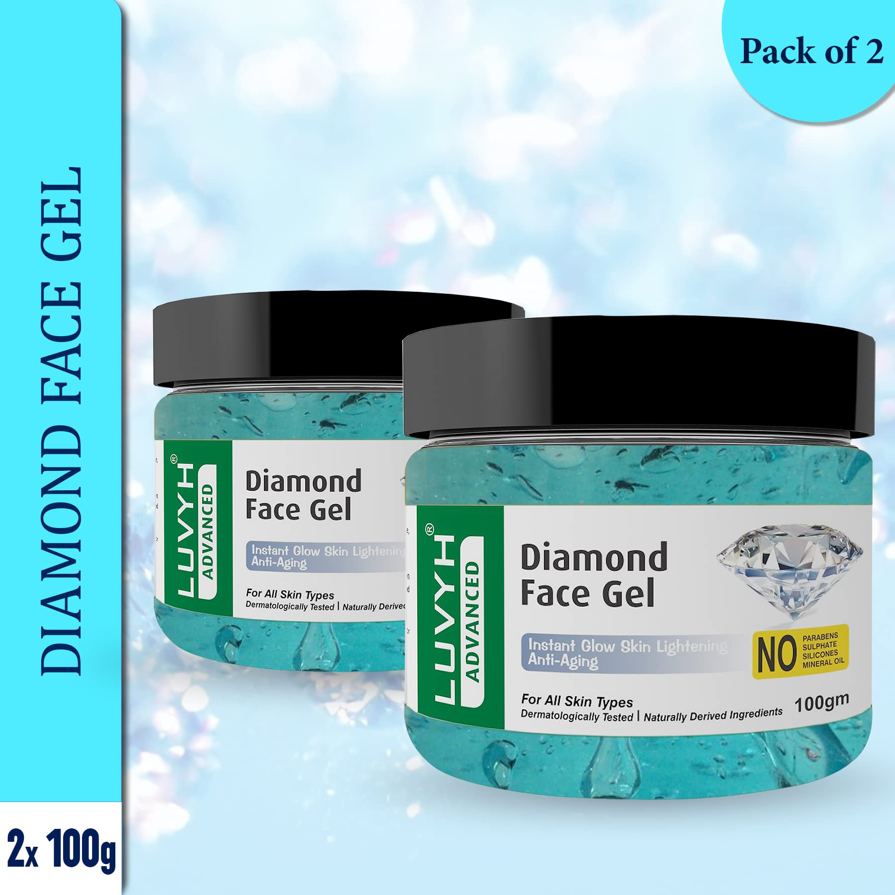 Luvyh Diamond Face Massage Gel 200g (2-Pack) - Brightening, Anti-Aging Skincare for All Skin Types | Paraben-Free, Sulfate-Free, Silicone-Free | Perfect for Daily Facial Massage & Spa Treatments