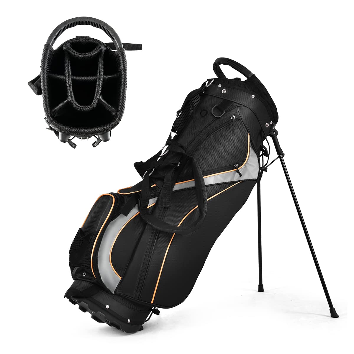 **Tangkula Lightweight Golf Stand Bag - 8-Way Top Dividers, Detachable Dual Strap, 7 Pockets & Waterproof Design with Rain Hood - Portable Golf Bag for Men & Women (Black) - Perfect for Driving Range, Course Play & Travel**
