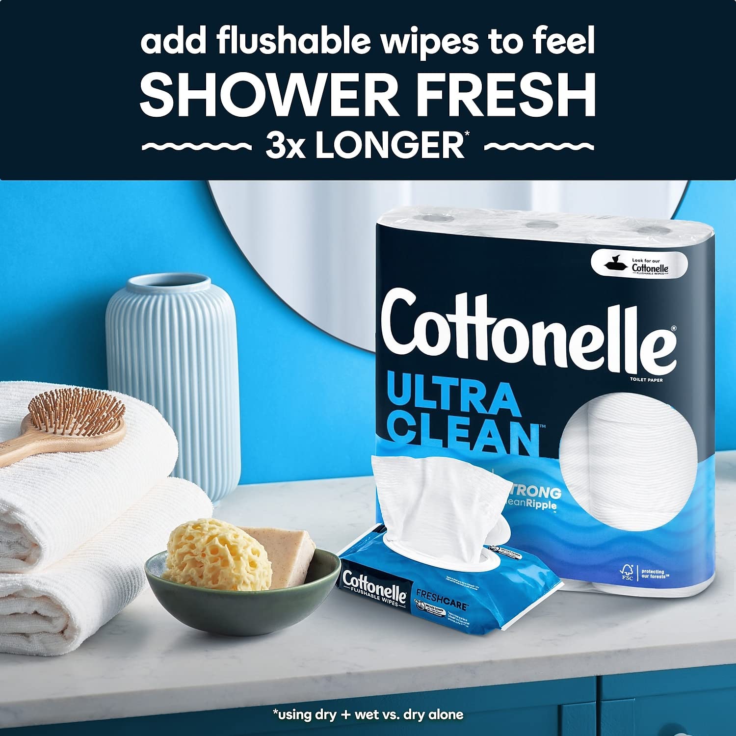 Cottonelle Ultra CleanCare Toilet Paper - 6 Mega Rolls (24 Regular Rolls) | Strong & Soft Bath Tissue for Home & Office Use | Gentle on Skin | Septic Safe