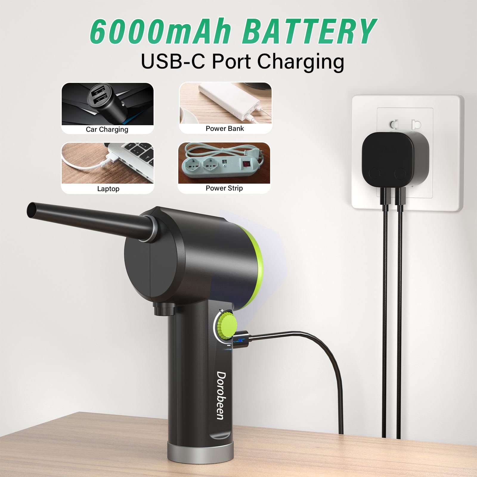 DOROBEEN Cordless Electric Air Duster - 41000RPM High-Speed Compressed Air Blower with Stepless Speed Control, Rechargeable Built-in Battery for Keyboard, PC, Electronics Cleaning | Portable Dust Cleaner for Home & Office Use