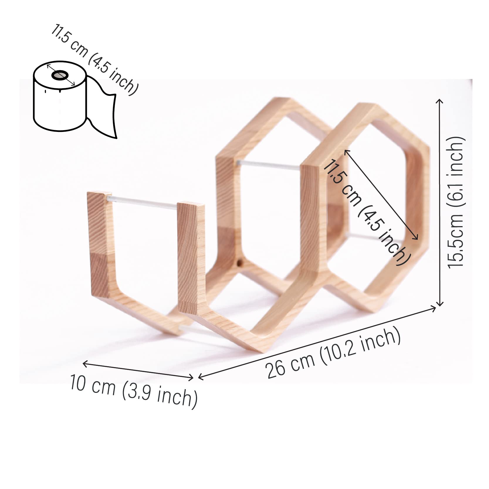 Honeycomb Wood Toilet Paper Holder - Black Bathroom Tissue Shelf Organizer for Home, Office, or RV Use