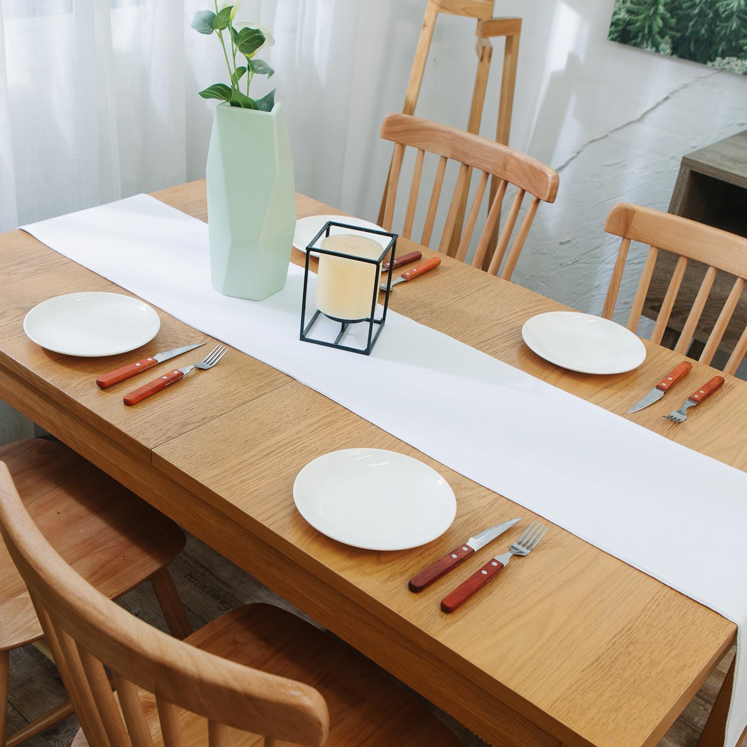 12x36 Inch Farmhouse Burlap Table Runner - Pure White Cotton Dining Tablecloth for Kitchen, Coffee Table, Holiday Party & Wedding Decor