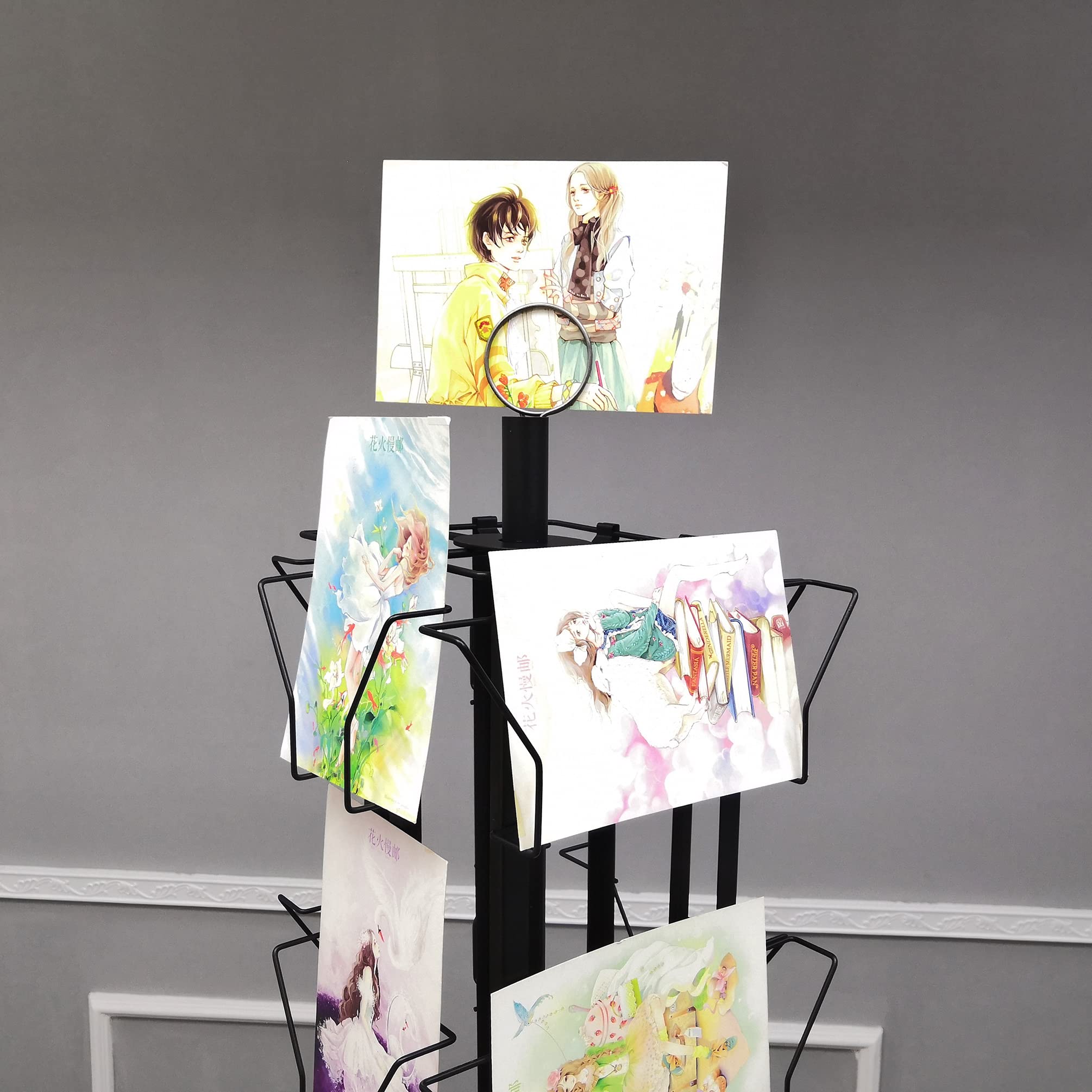 FixtureDisplays® 32-Pocket Adjustable Spinning Display Rack for Greeting Cards - 5x7 to 8.5x8 Inches, Double-Tier Black Stand with 1.27