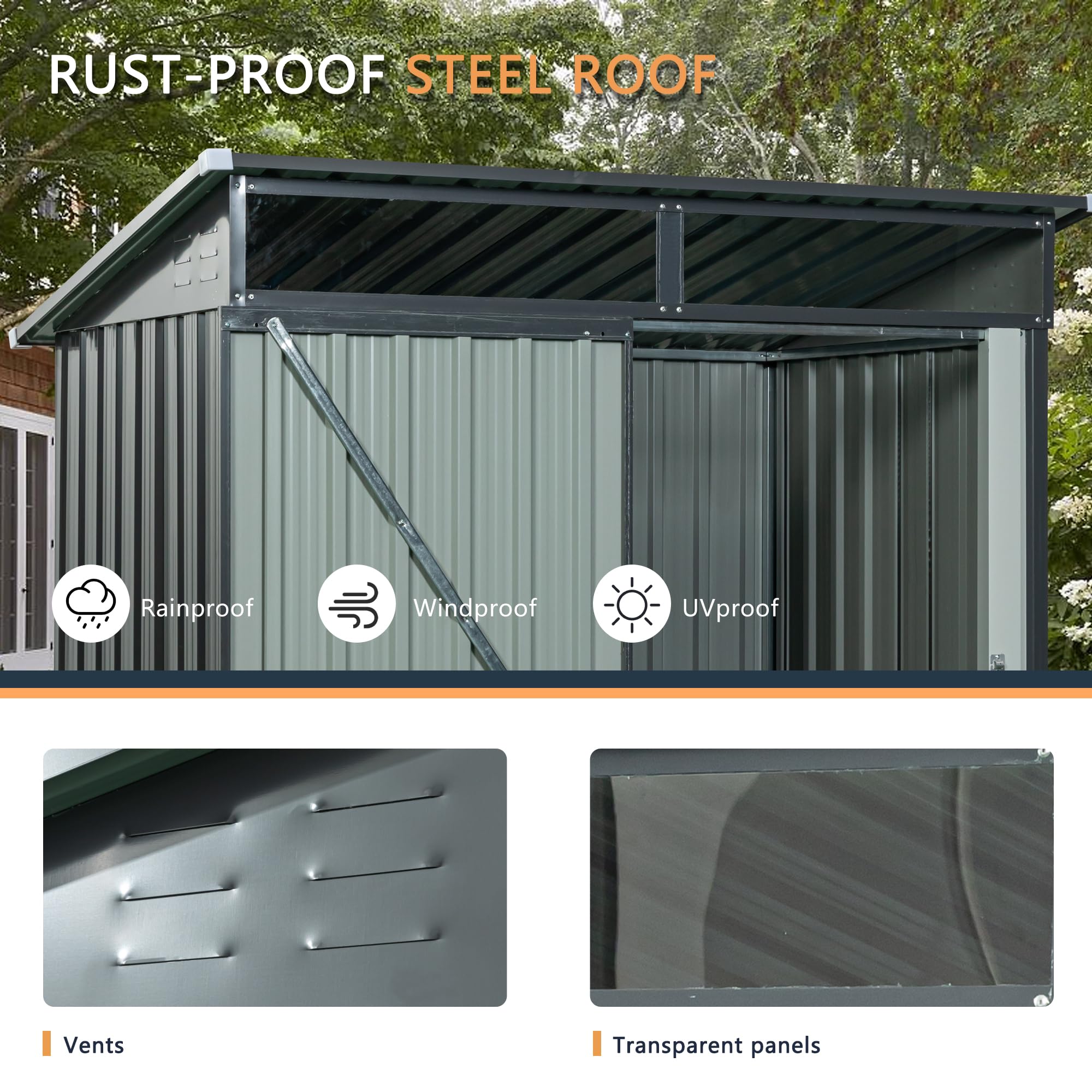 5x3ft Galvanized Steel Outdoor Storage Shed - Lockable Metal Garden Shed for Garbage Cans, Tools & Lawn Equipment | Weather-Resistant Backyard, Patio & Garage Storage Solution (Gray)