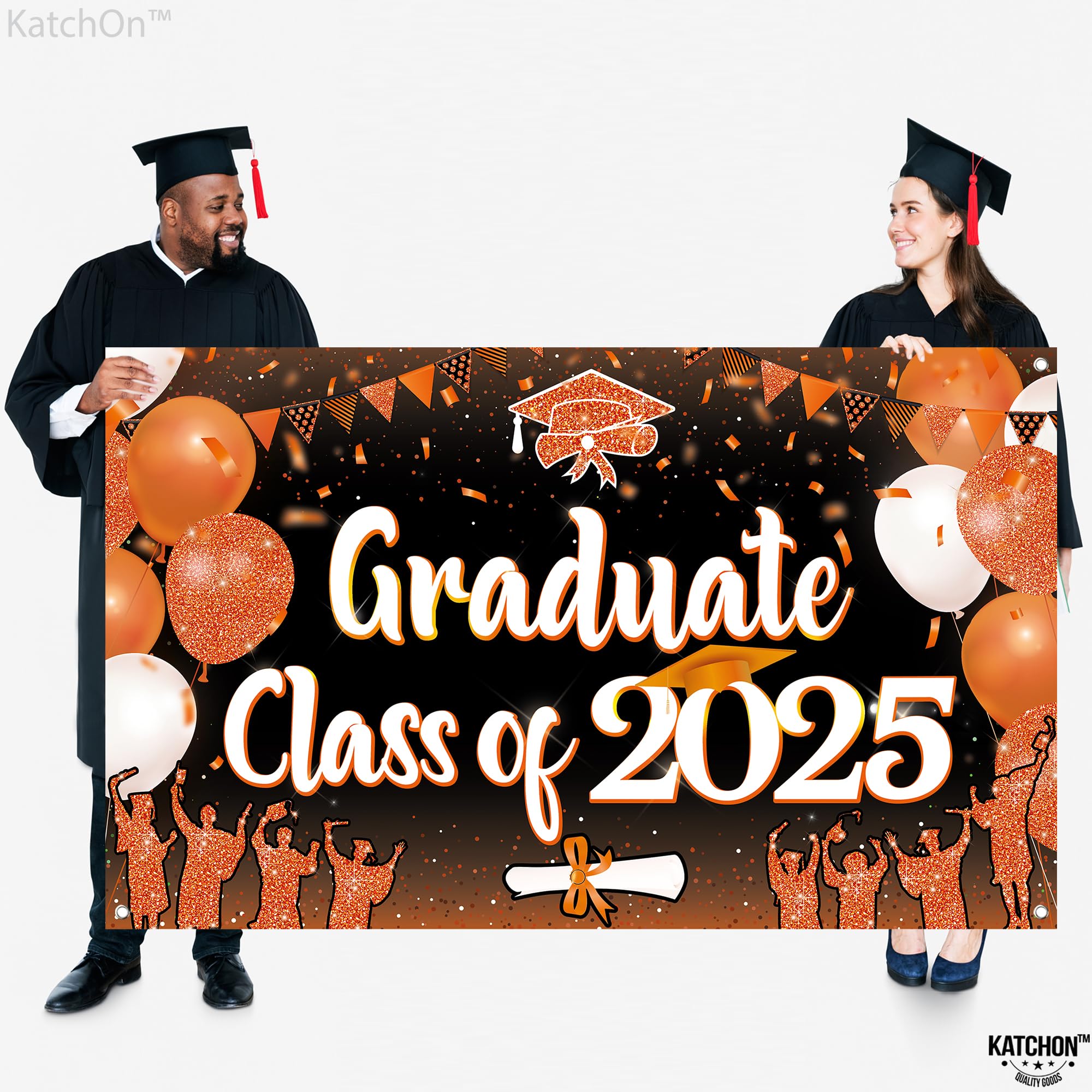 KatchOn Class of 2025 Graduation Banner - Extra Large 72x44 Inch Orange & Black Backdrop for Graduation Party Decor | Perfect for High School, College Graduation Ceremonies & Photo Booths