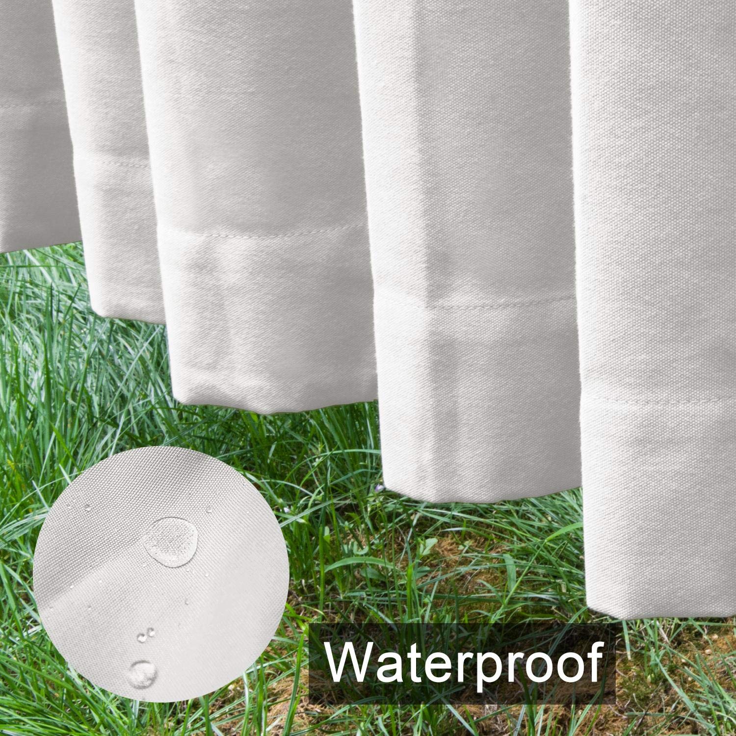 Frelement Waterproof Outdoor Curtains for Patio - UV Resistant, Rustproof Grommet Top & Bottom - 84W x 96L White Drape Panels - Perfect for Backyard, Deck, Pergola & Poolside Privacy