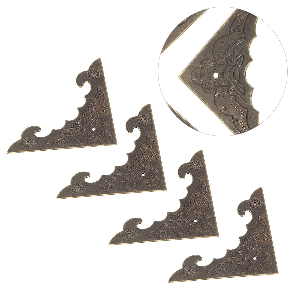 12Pcs Antique Brass Box Corner Protectors - Flat Embossed Bat Design for Jewelry & Wood Case Protection - Includes 36 Nails (S) - Perfect for DIY Crafts, Gift Boxes & Home Decor Projects
