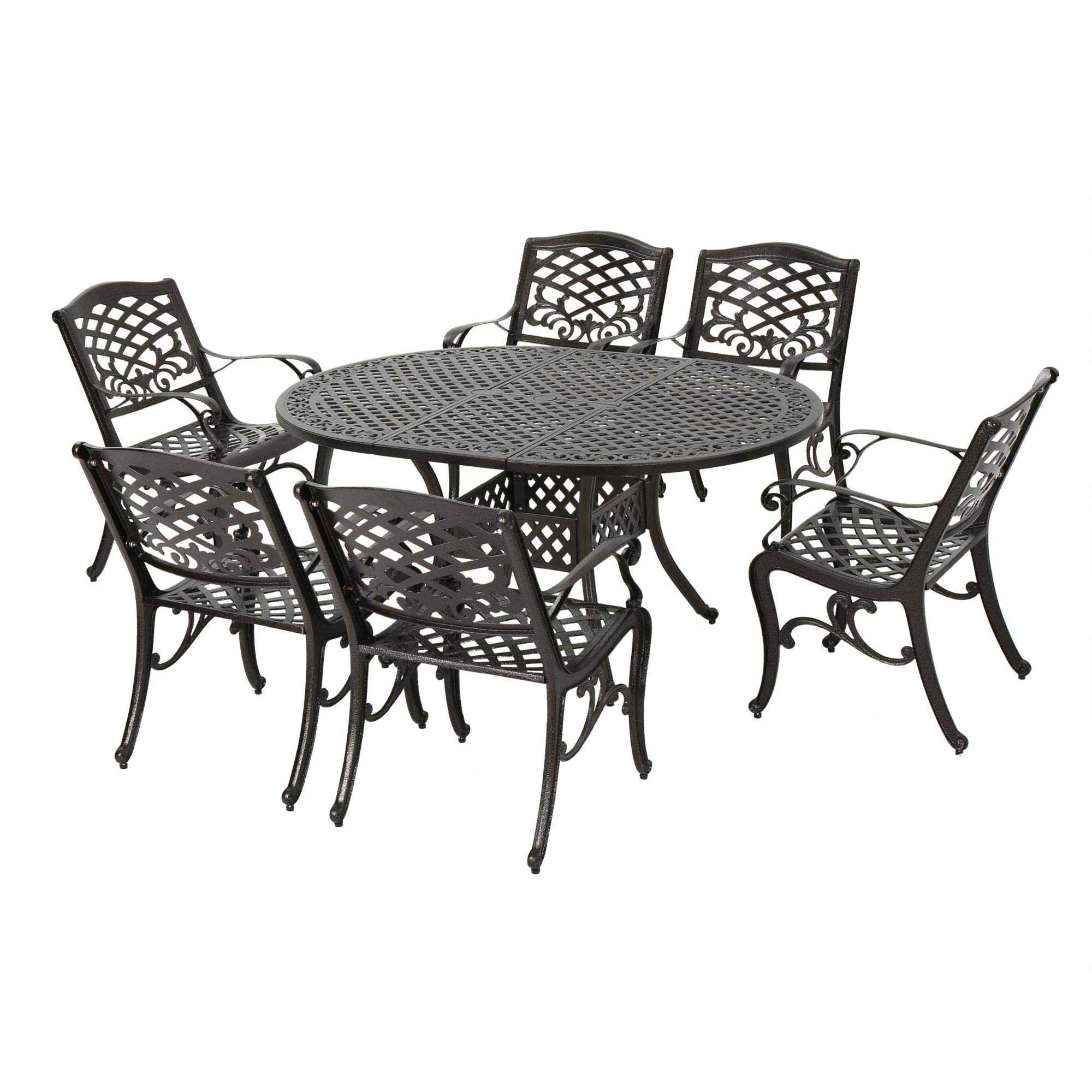 7-Piece Hammered Bronze Aluminum Outdoor Dining Set - Expandable Patio Furniture for Garden, Poolside & Backyard Entertaining | Contemporary Outdoor Living