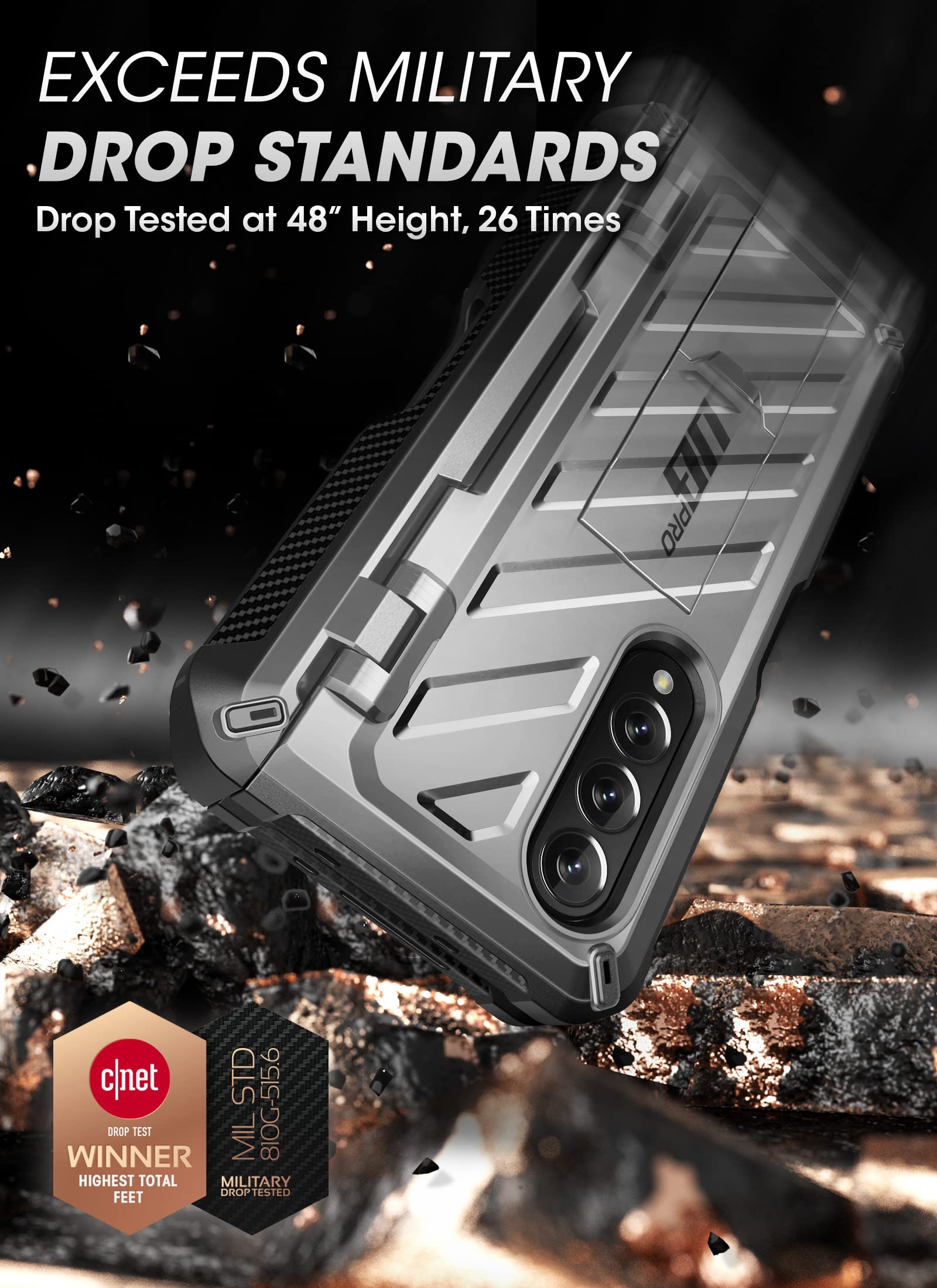 SUPCASE Unicorn Beetle Pro Case for Samsung Galaxy Z Fold 3 with S Pen Holder - Built-in Screen Protector & Kickstand | Military-Grade Protection | Heavy Duty Shockproof Phone Cover (Silver) - Perfect for Work, Travel & Outdoor Activities