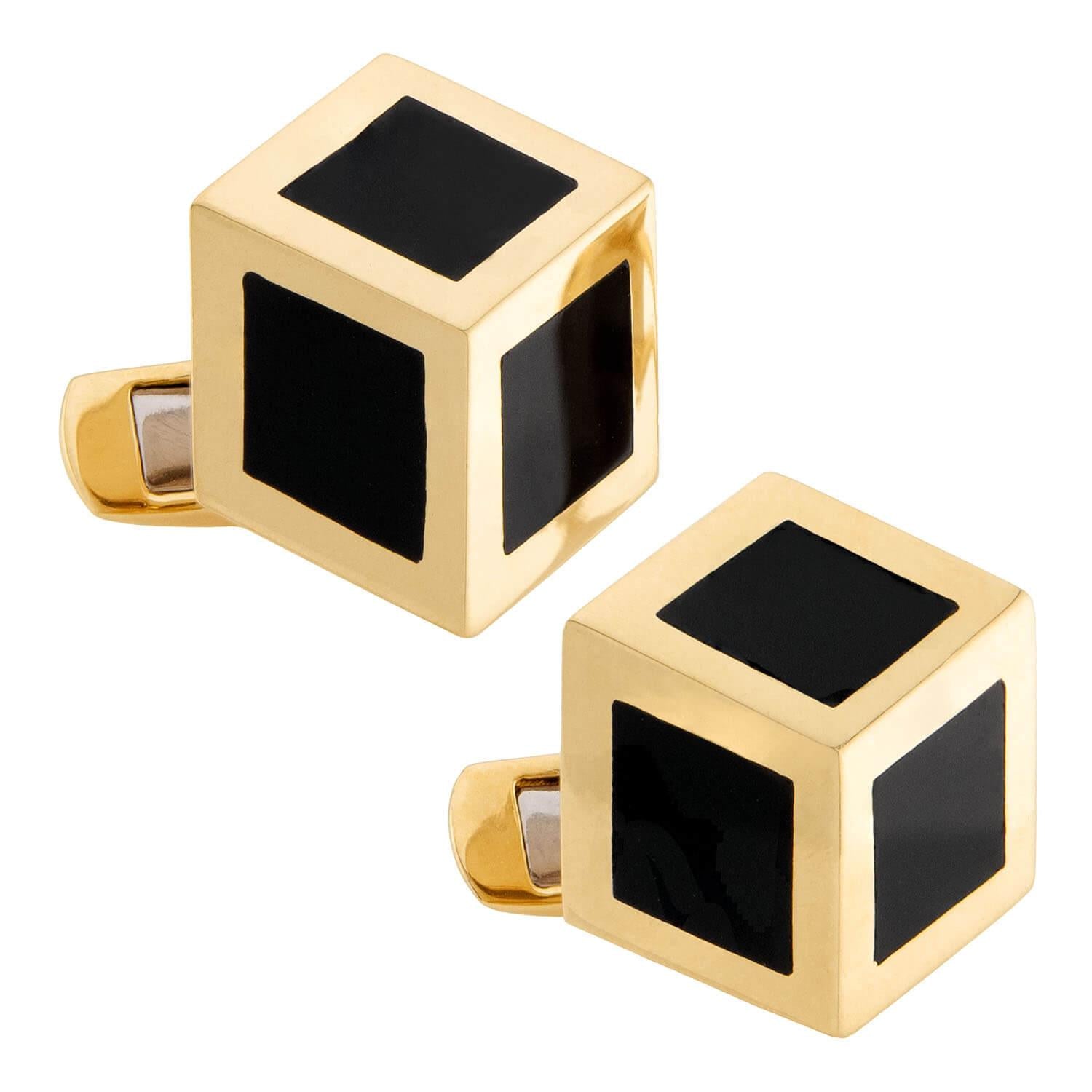 14k Gold Onyx Cube Cufflinks for Men - Elegant Dress Accessories for Weddings, Business & Formal Events