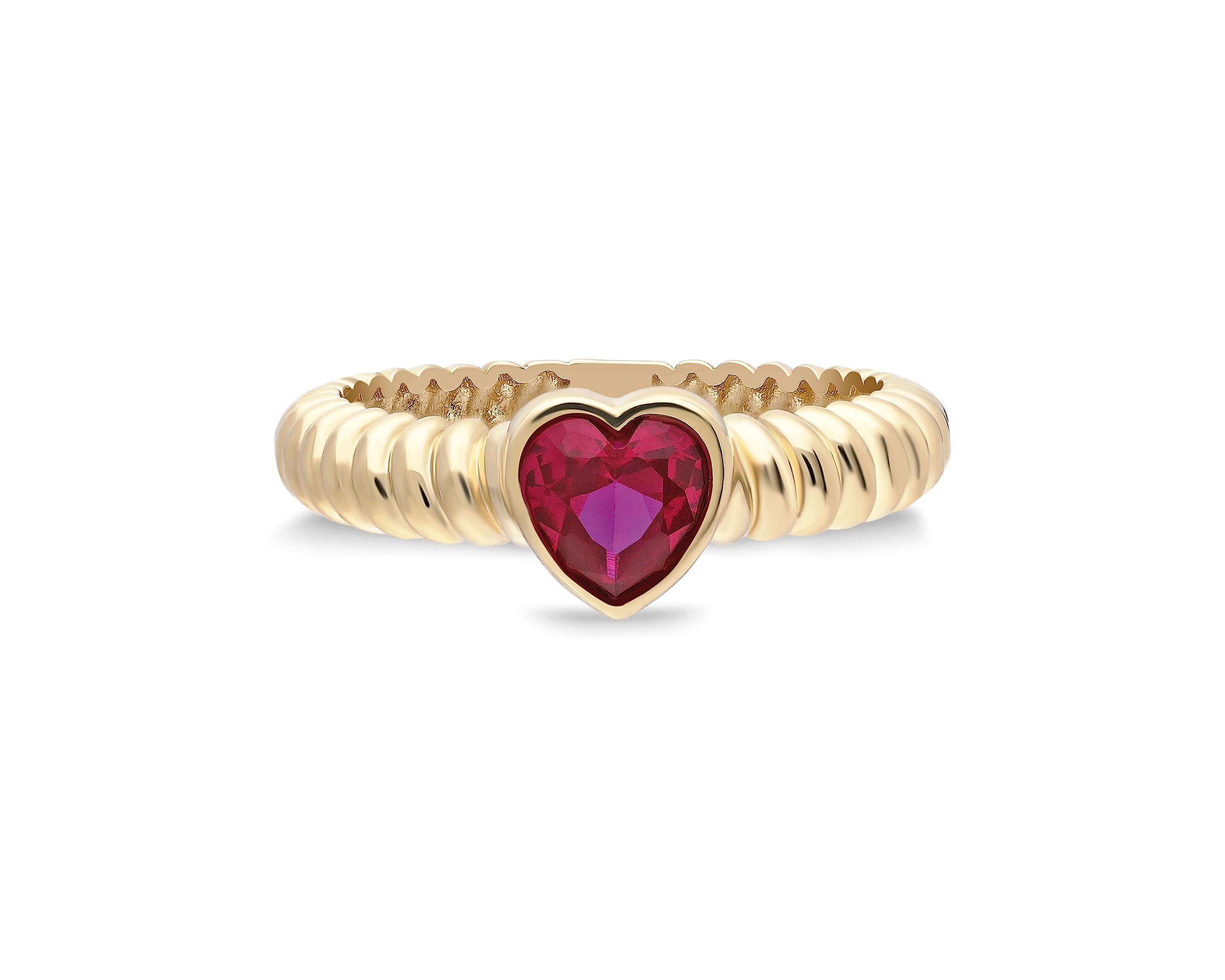 14K Solid Gold Heart Shaped Natural Ruby Ring for Women - Dainty Minimalist Beveled Red Ruby Jewelry - Perfect for Valentine's Day, Anniversary & Romantic Gifts