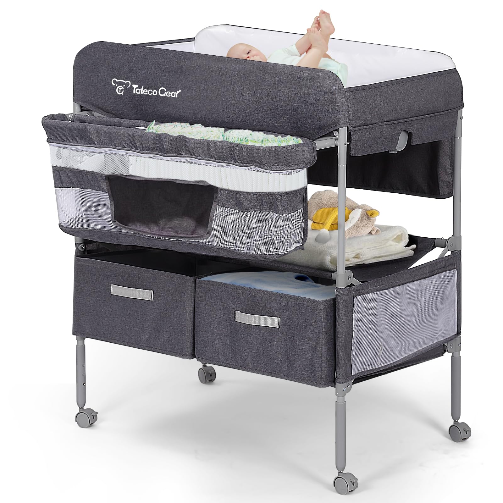 Portable Baby Changing Table with 2 Storage Baskets - Adjustable Height Foldable Changing Station Dresser - Waterproof Soft Pad for Newborns & Infants - Perfect for Nursery, Bedroom & Travel Use