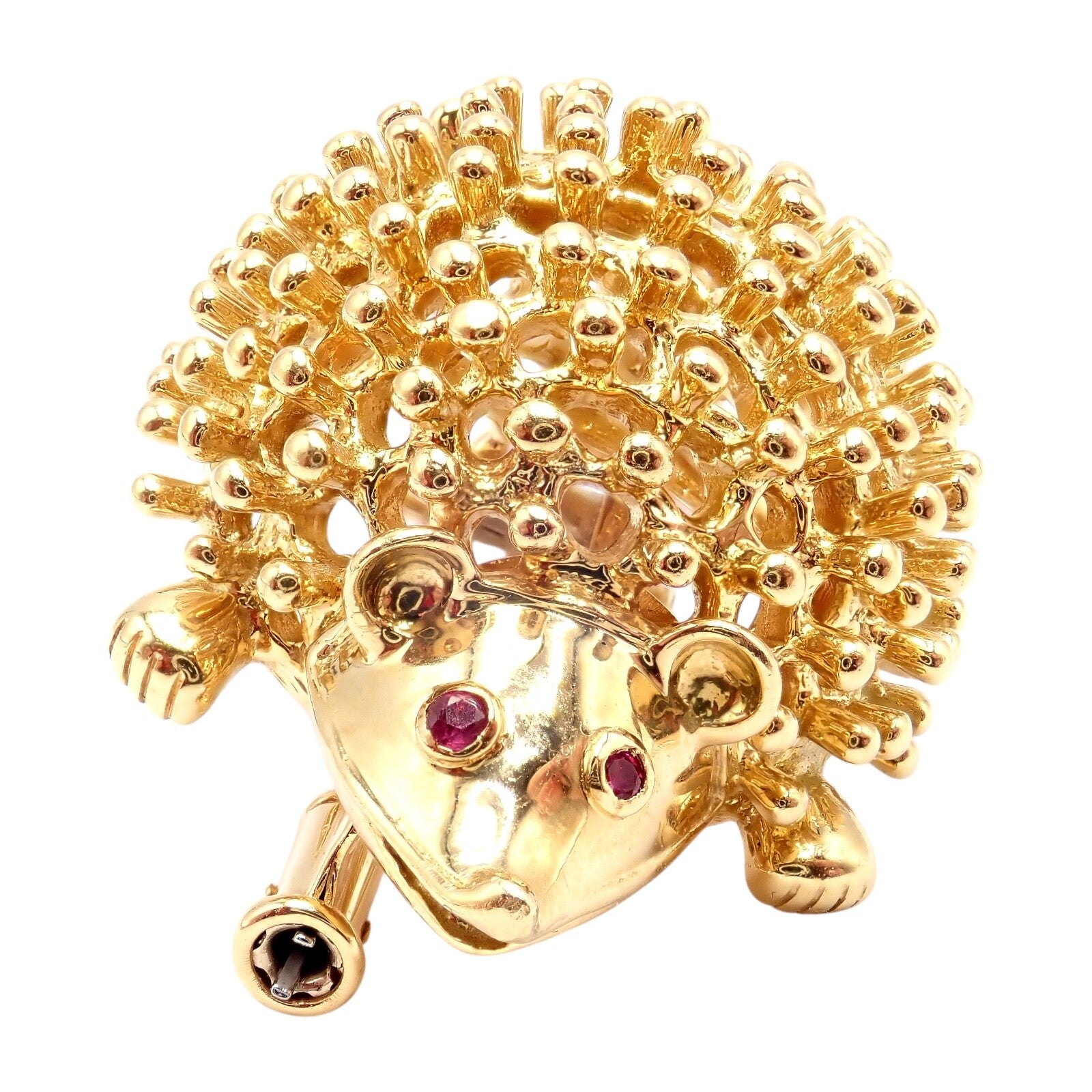 Vintage Tiffany & Co Schlumberger 18k Yellow Gold Hedgehog Ruby Brooch Pin - Luxury Collectible Jewelry for Special Occasions & Gifts