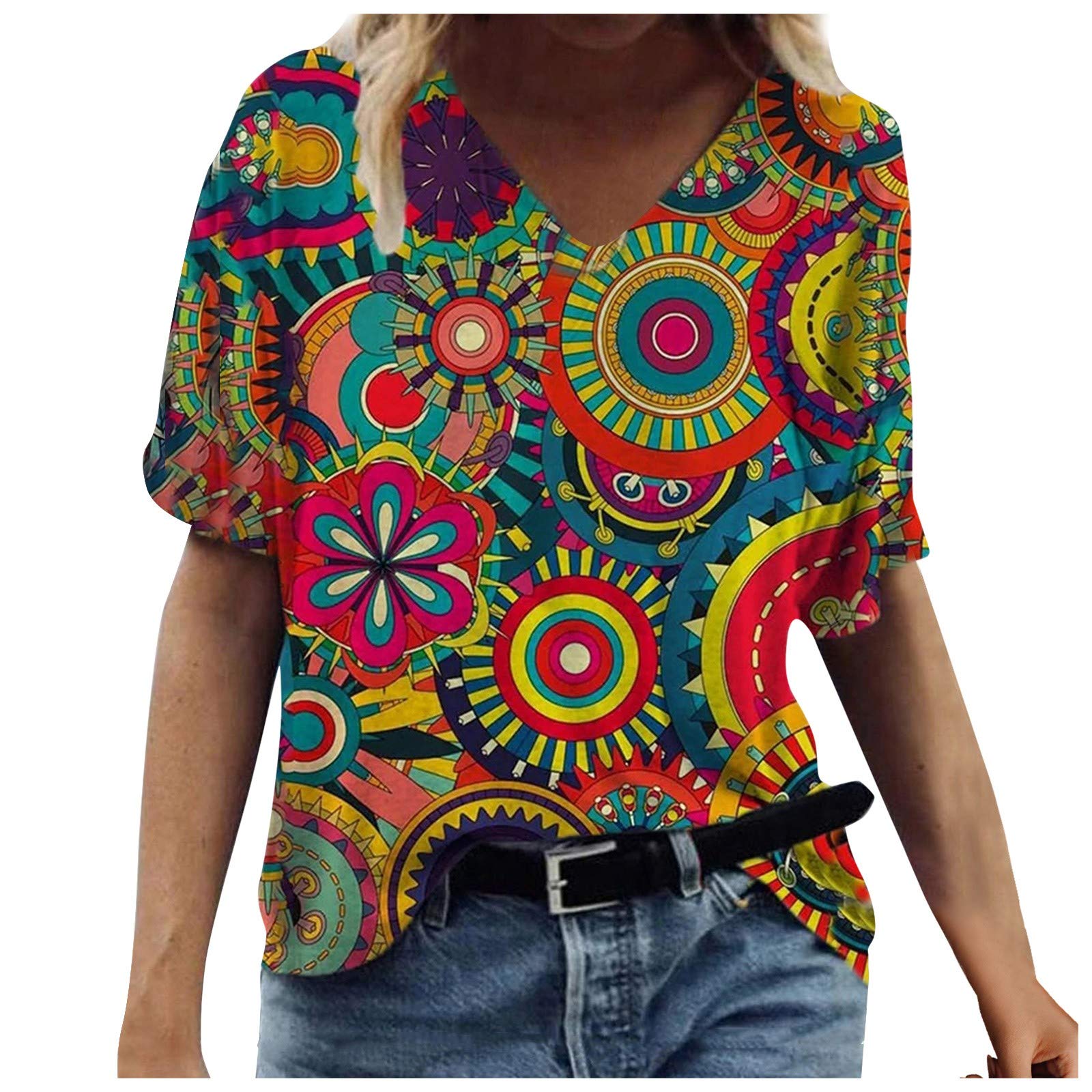 Sunshui Women's Plus Size Summer T-Shirt - Casual Vintage Short Sleeve Blouse, Loose Fit Basic Tee for Workout, Office & Everyday Wear