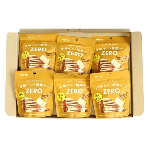 Lotte Zero Sugar Free Butter Cookies - Low Calorie Snack, 6 Pack - Perfect for Keto Diet, Diabetic-Friendly & Healthy Lifestyle